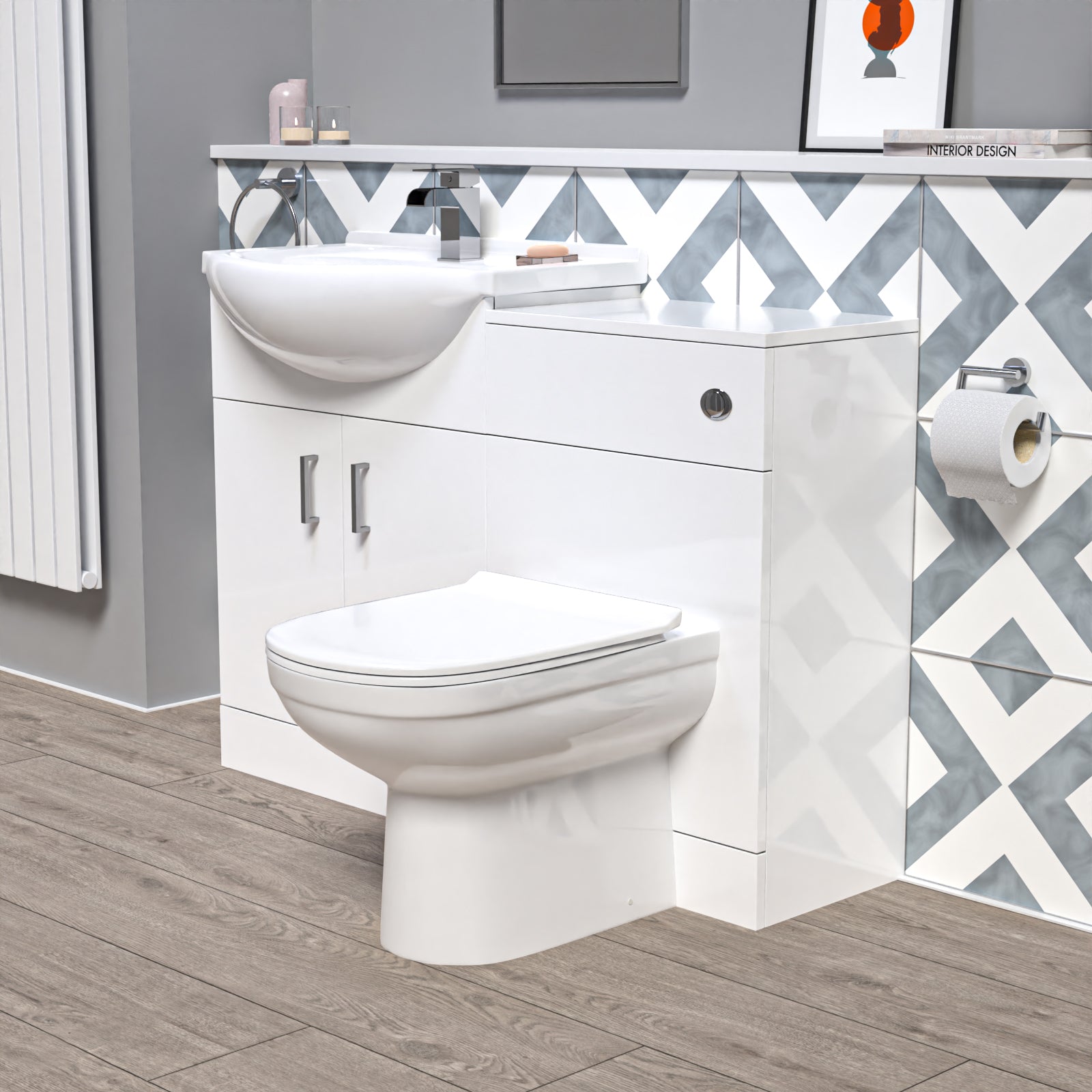 Ellen 1150mm White Vanity Unit With Basin, WC Unit & Round BTW Toilet