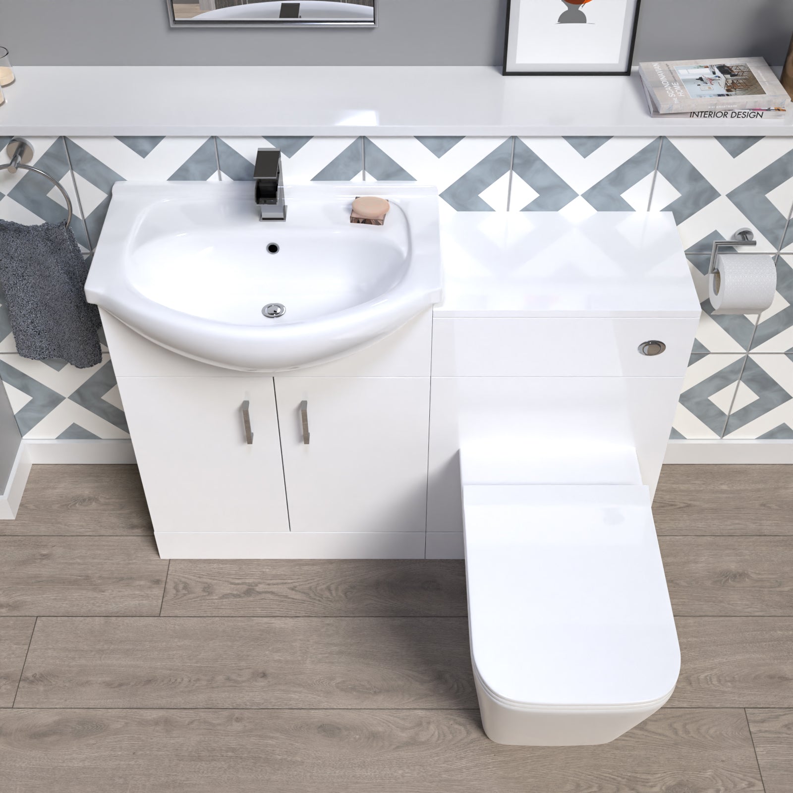 Ellen 1150mm White Vanity Unit With Basin, WC Unit & Square BTW Toilet