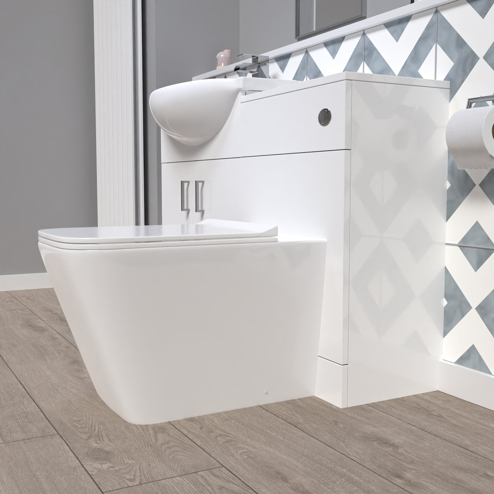 Ellen 1150mm White Vanity Unit With Basin, WC Unit & Square BTW Toilet