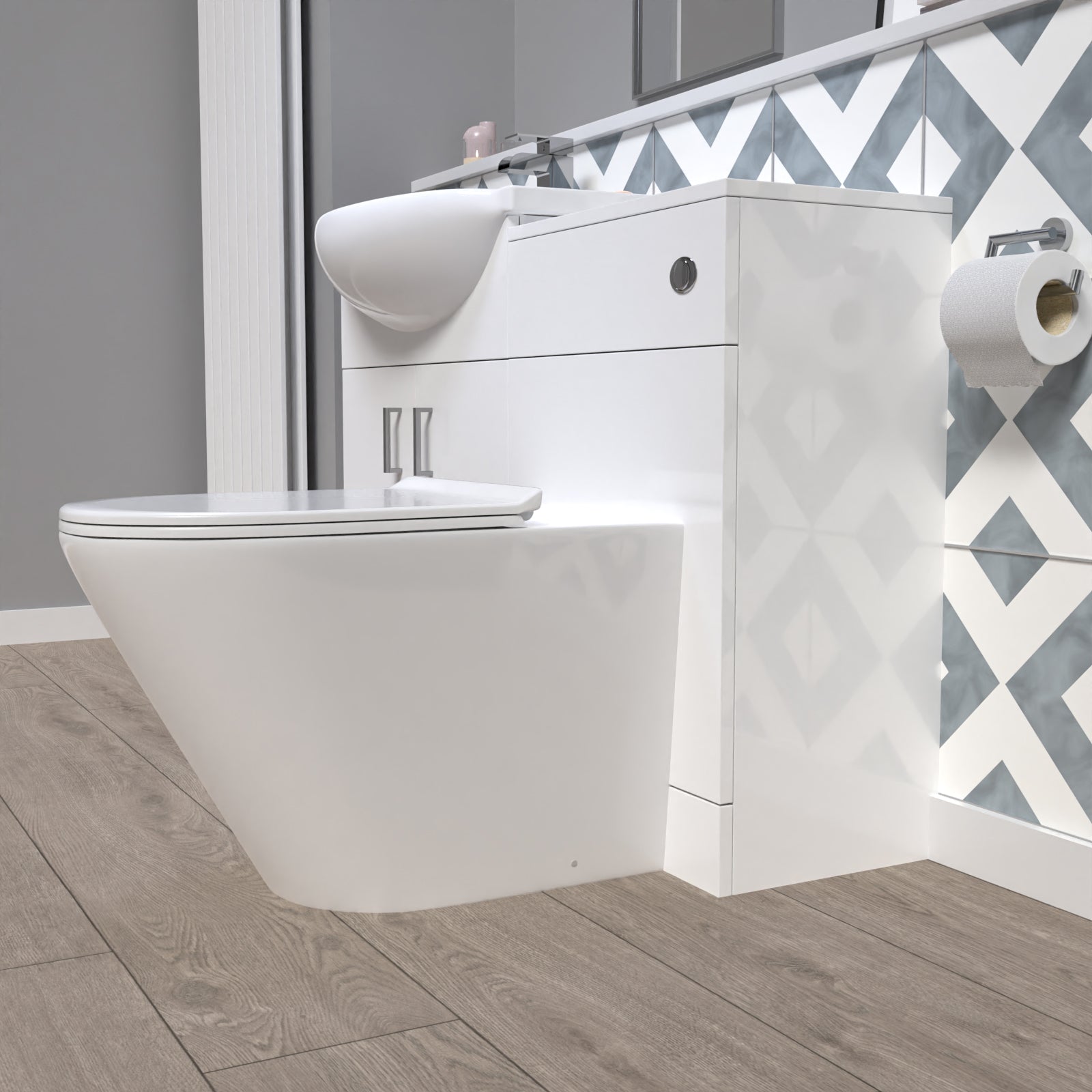 1150mm White Vanity Unit With Basin, WC Unit & Round BTW Toilet