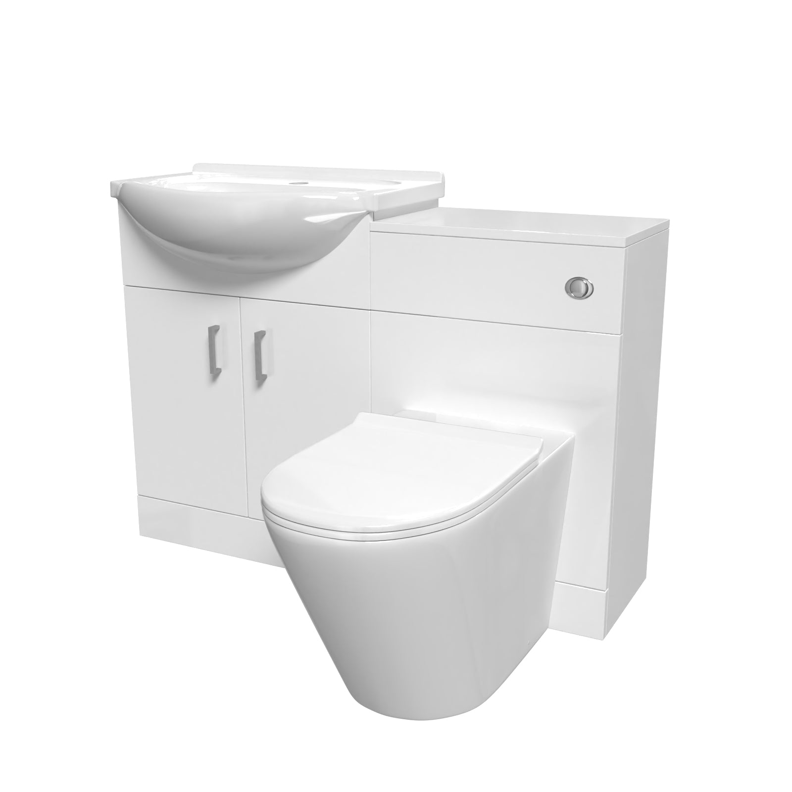 1150mm White Vanity Unit With Basin, WC Unit & Round BTW Toilet