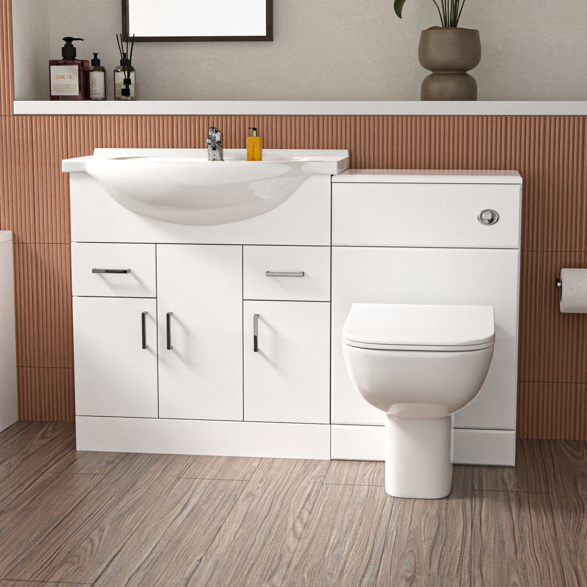 750mm Floor Standing Vanity With Basin & WC With BTW Toilet - White