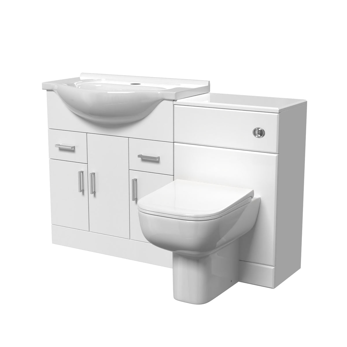 750mm Floor Standing Vanity With Basin & WC With BTW Toilet - White