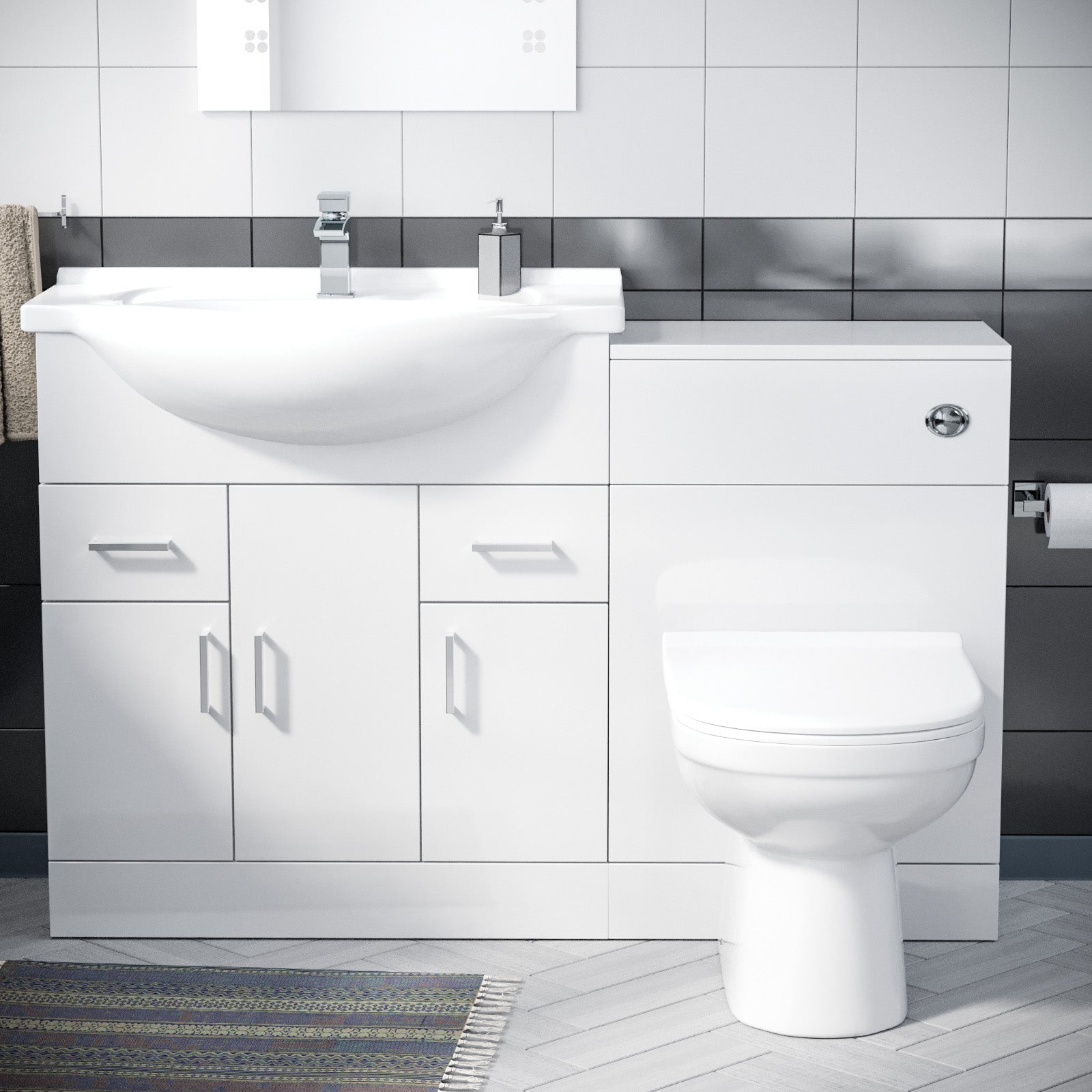 Dyon 750mm Floor Standing  White Cabinet, WC Unit & BTW Toilet