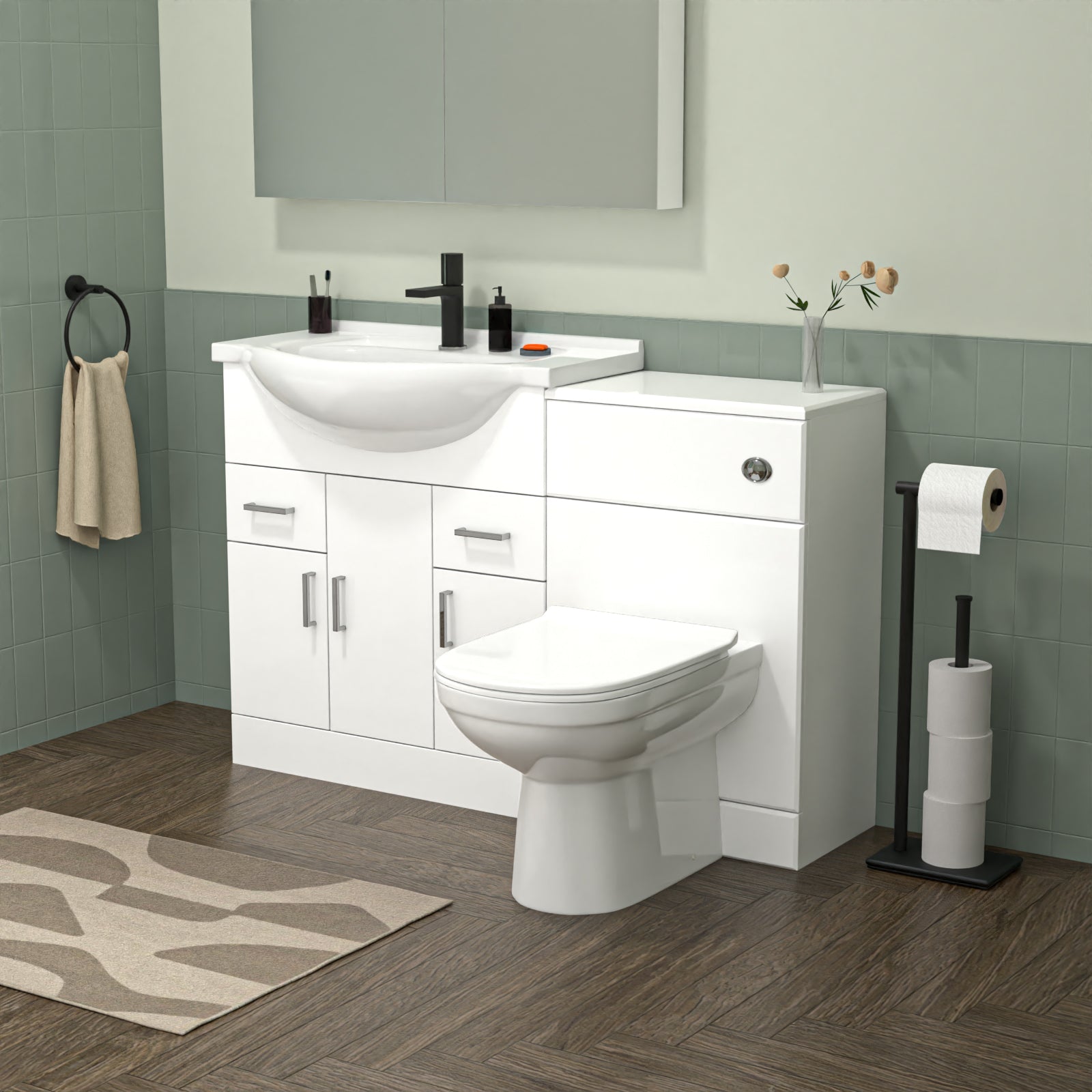 White 750mm Freestanding Basin Vanity WC Unit Bath Panel & BTW Toilet