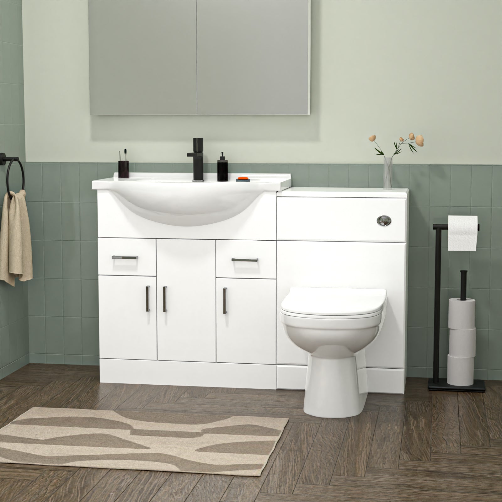 White 750mm Freestanding Basin Vanity WC Unit Bath Panel & BTW Toilet