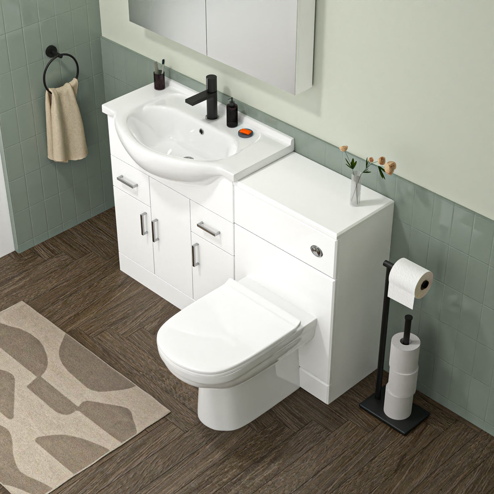 White 750mm Freestanding Basin Vanity WC Unit Bath Panel & BTW Toilet