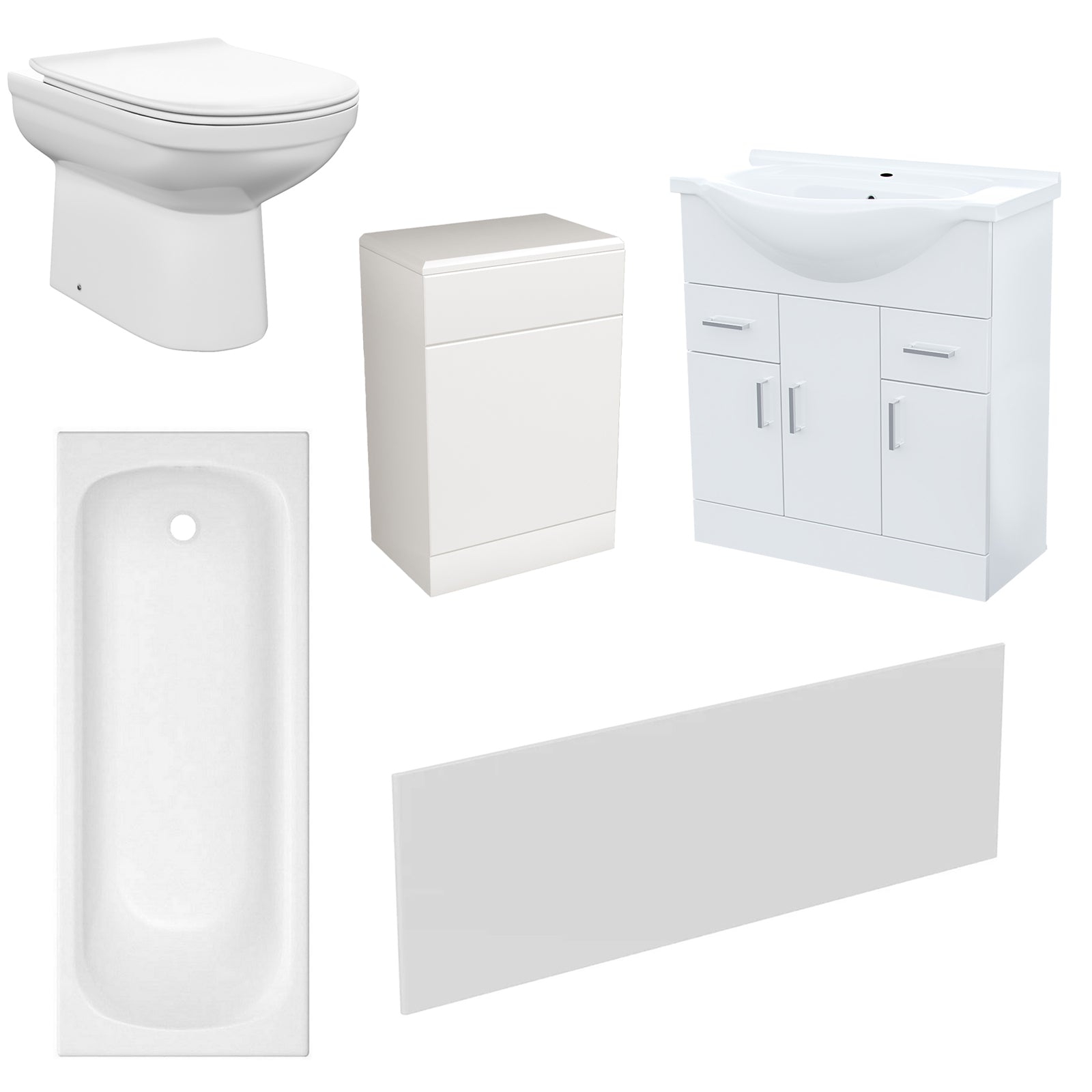 White 750mm Freestanding Basin Vanity WC Unit Bath Panel & BTW Toilet