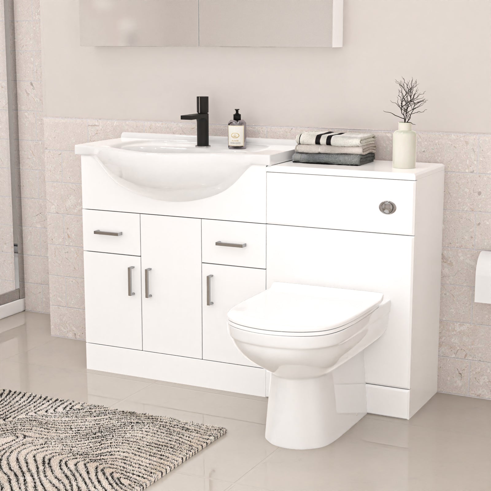 White 750mm Freestanding Basin Vanity WC Unit Shower & BTW Toilet