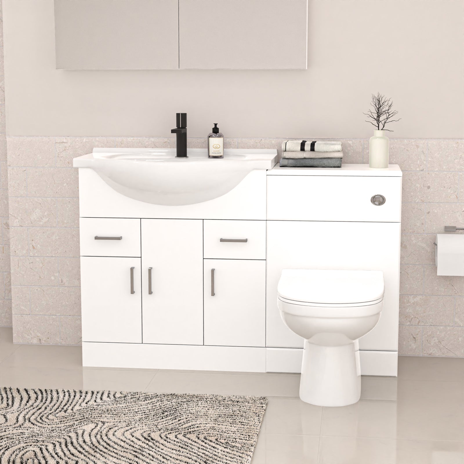 White 750mm Freestanding Basin Vanity WC Unit Shower & BTW Toilet