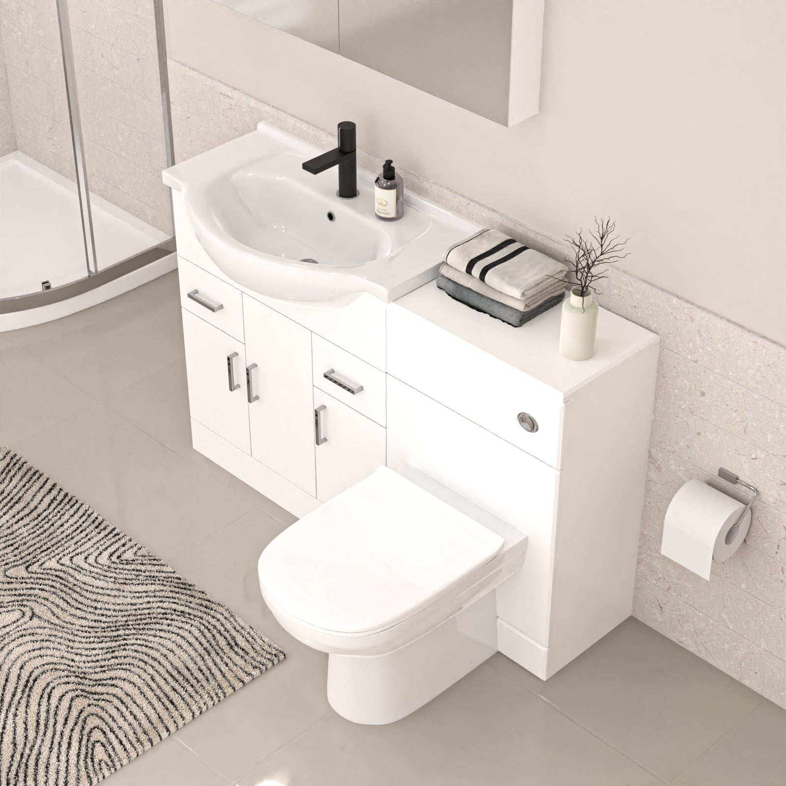 White 750mm Freestanding Basin Vanity WC Unit Shower & BTW Toilet