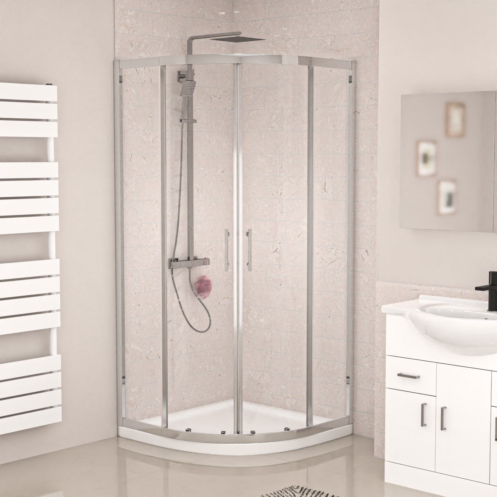 White 750mm Freestanding Basin Vanity WC Unit Shower & BTW Toilet