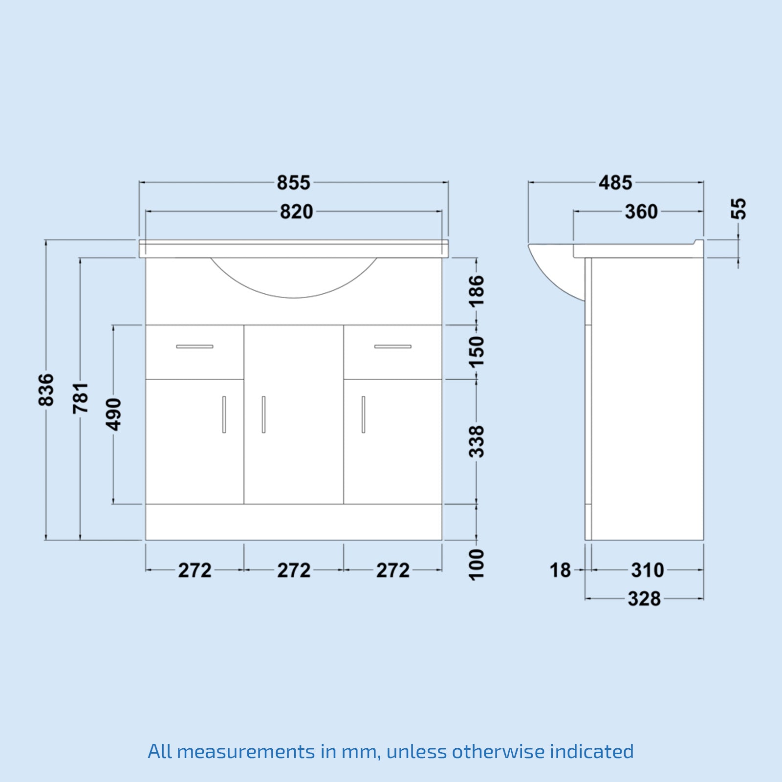 White 850mm Vanity, Toilet & 800mm Quadrant Shower Enclosure Tray Set