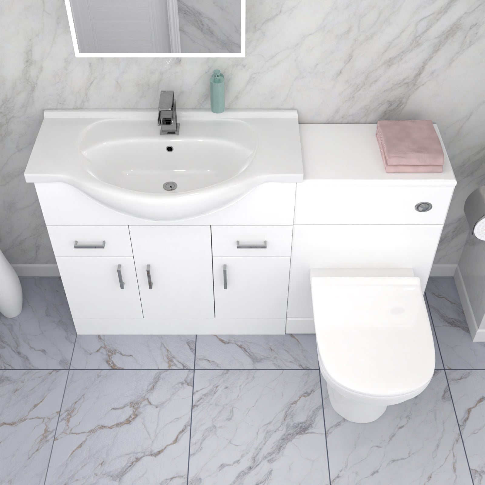 Dyon 1350mm Floor Standing  White Cabinet, WC Unit & BTW Toilet