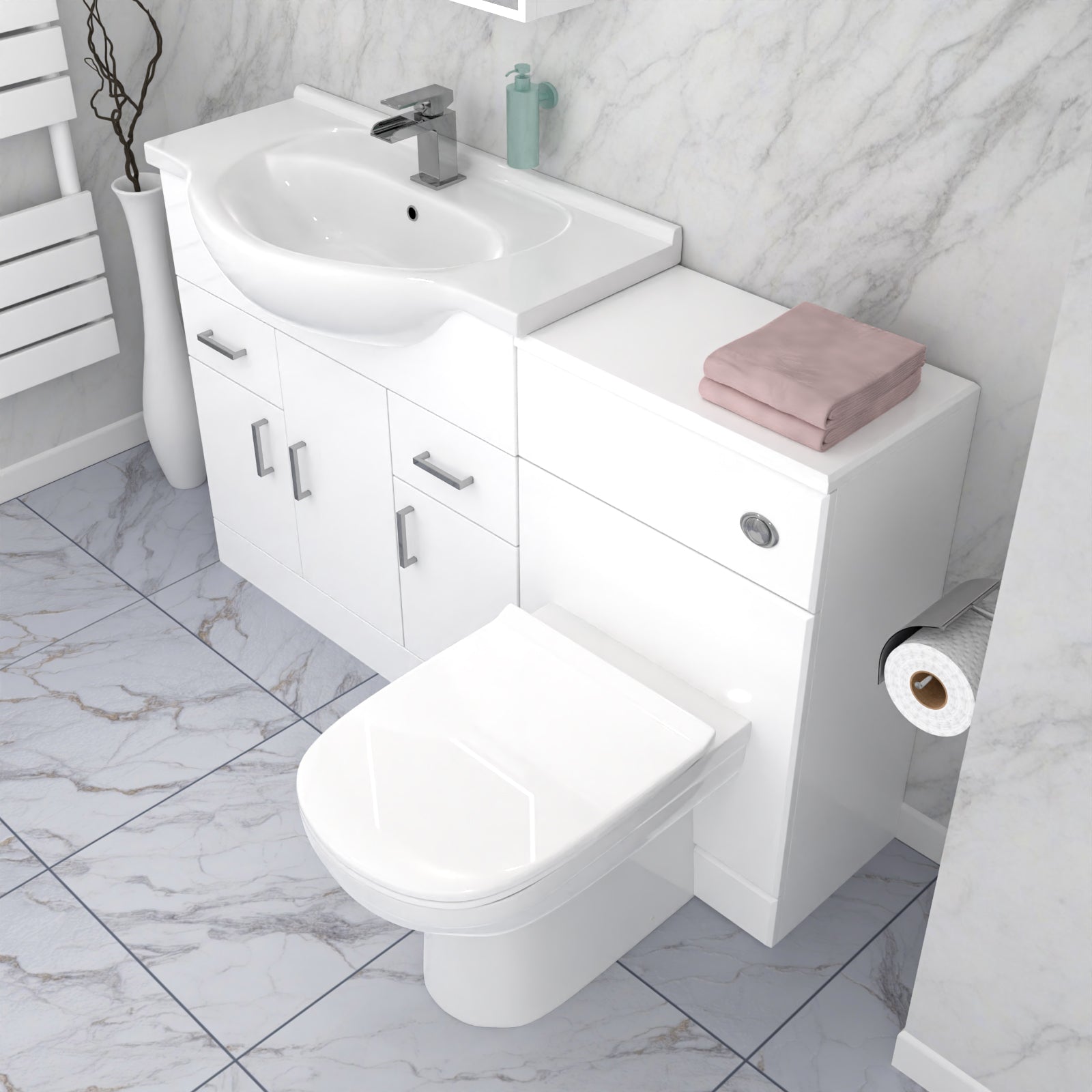 Dyon 1350mm Floor Standing  White Cabinet, WC Unit & BTW Toilet