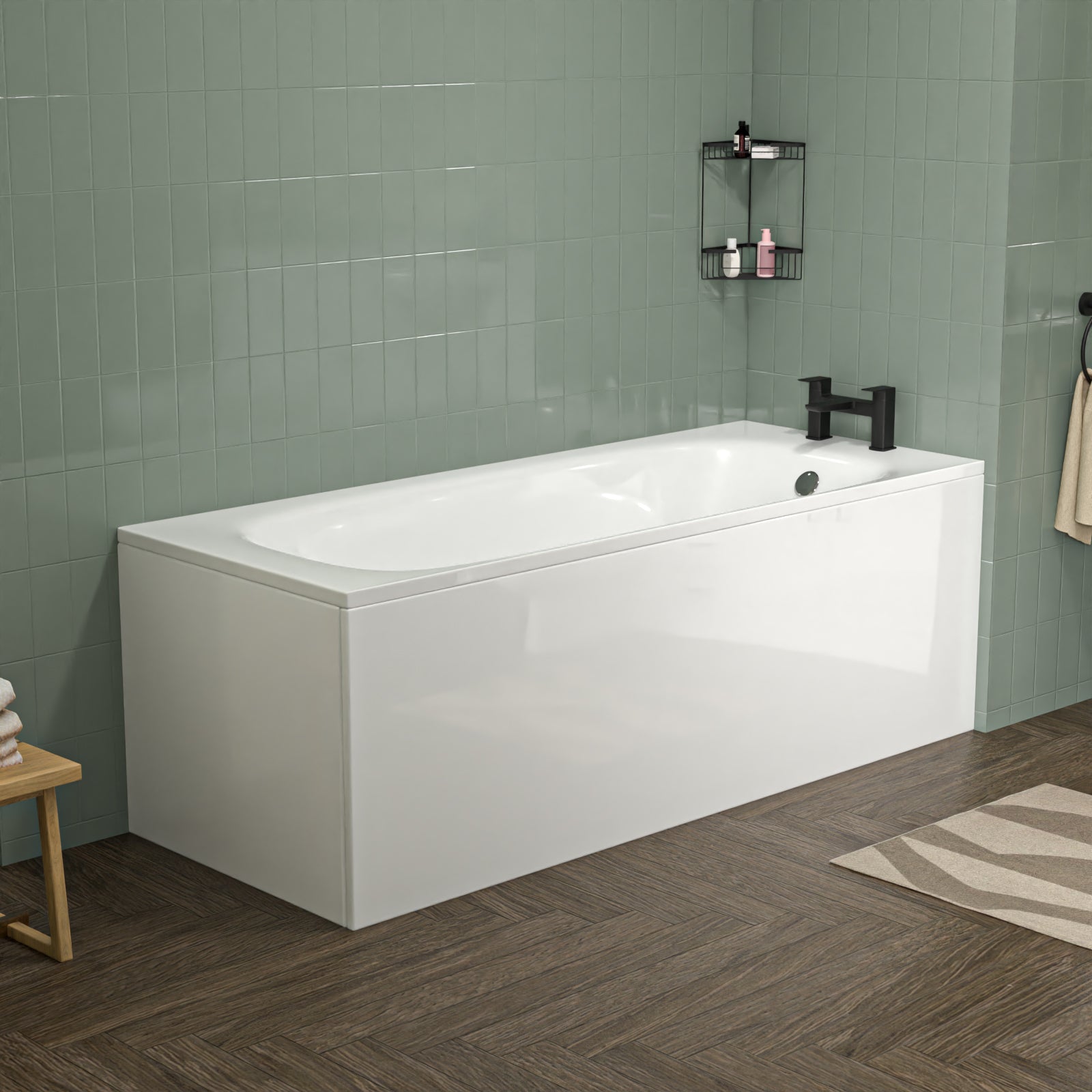 White Bath Suite 850mm Vanity, Back to Wall Toilet & 1700mm Round Bathtub