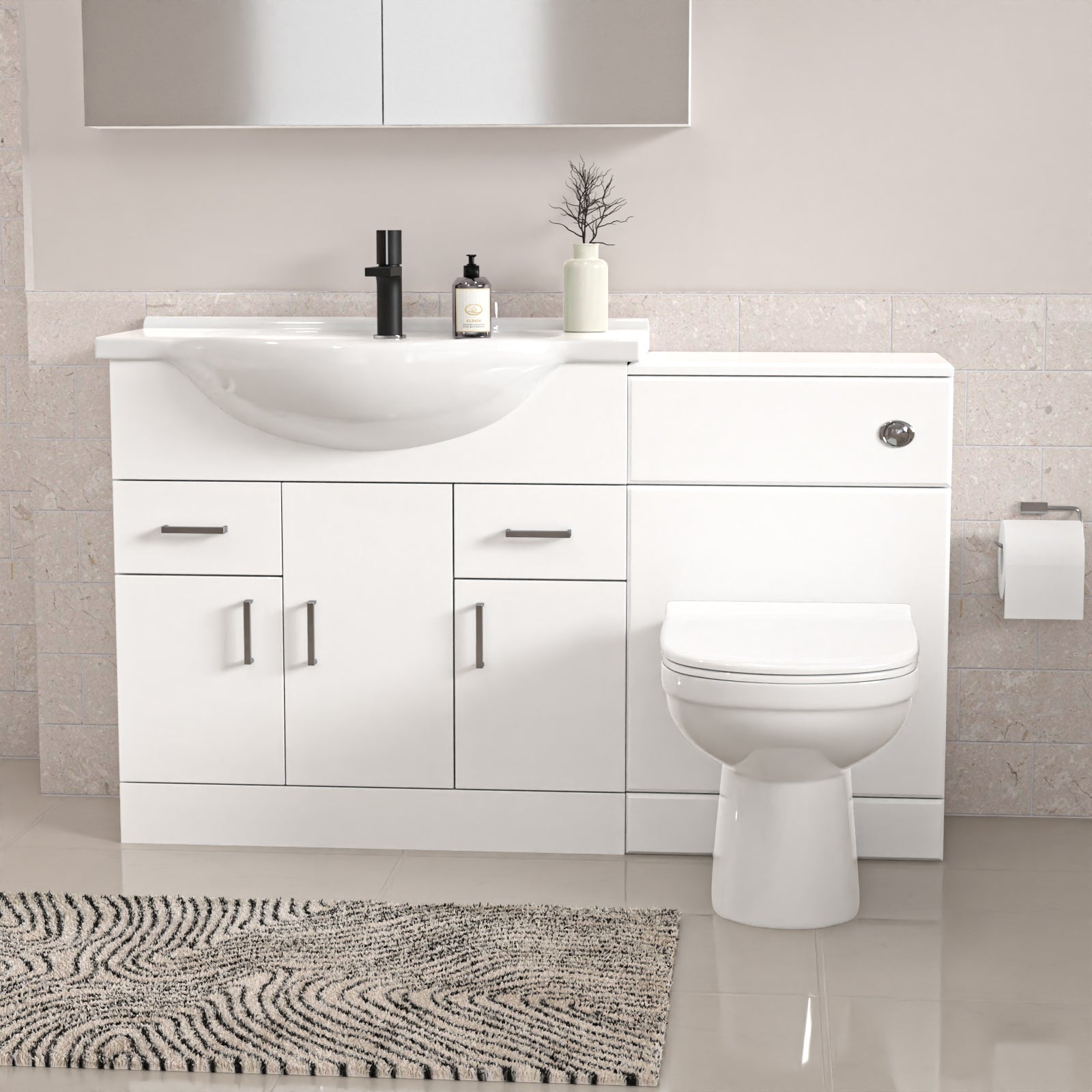 White 850mm Vanity, Toilet & 800mm Quadrant Shower Enclosure Tray Set