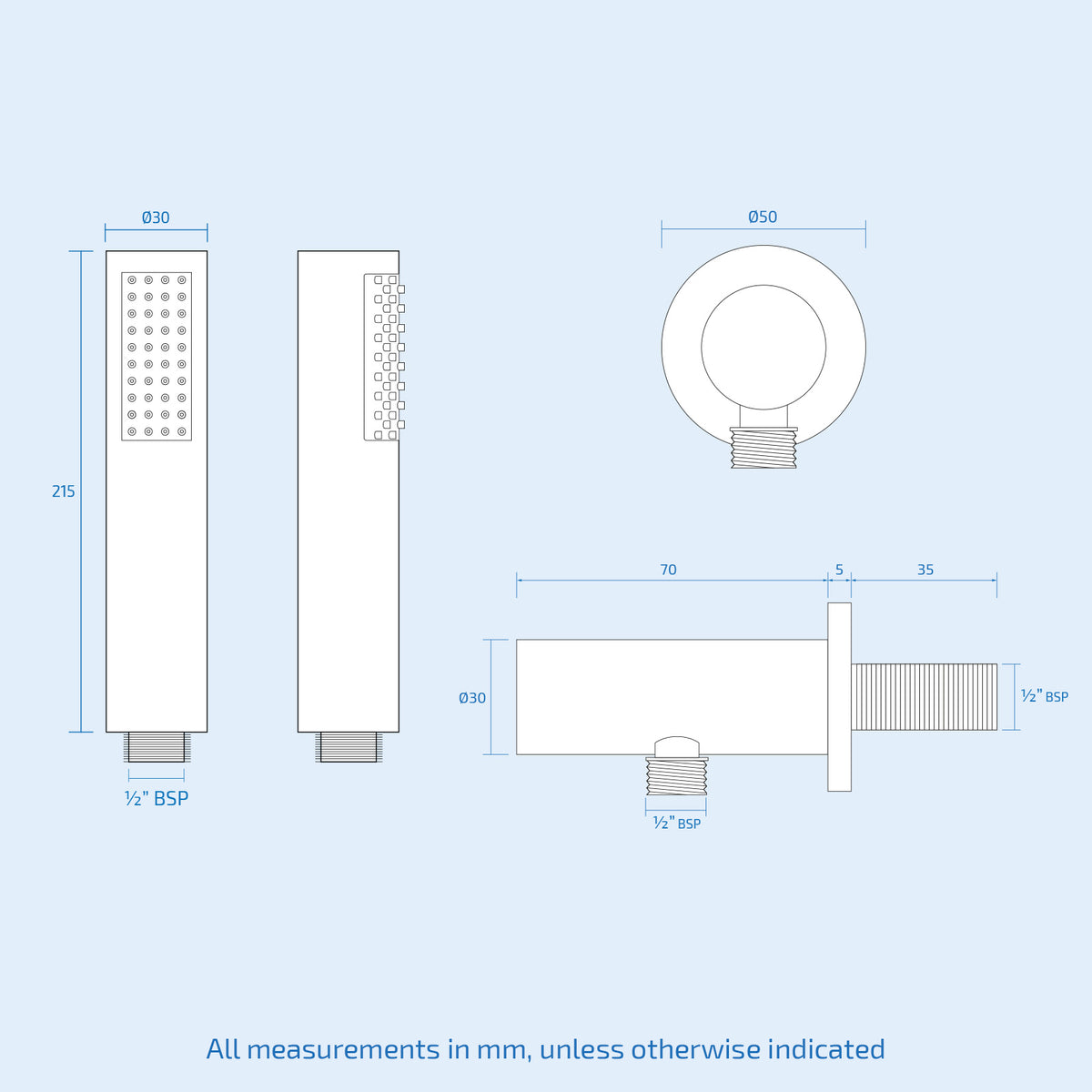 3 Dial 2 Way Square Concealed Thermostatic Mixer Valve, Overhead & Handheld
