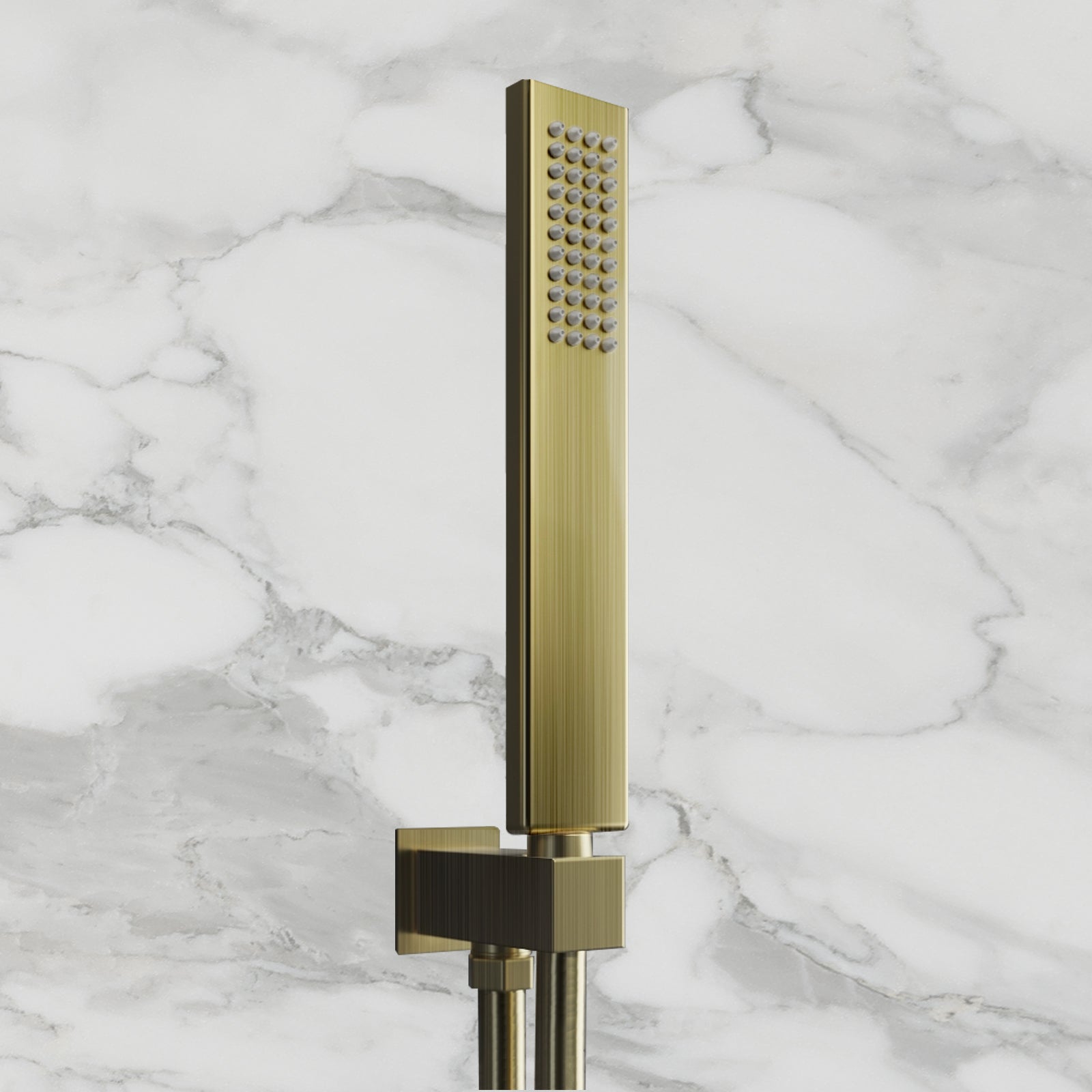 Wall Mounted Square Brushed Gold Brass Shower Handset with Holder & Hose