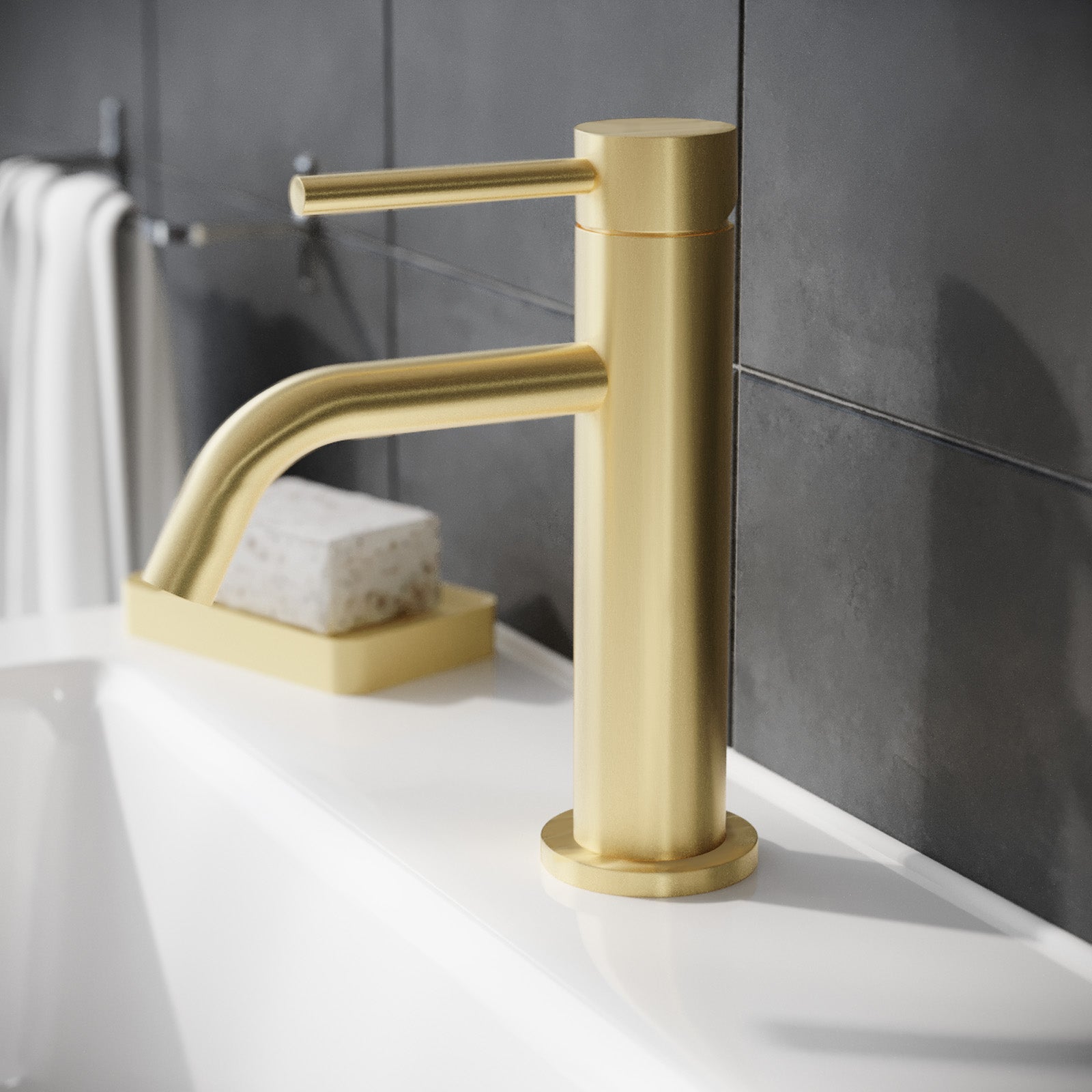 Alice Deck Mounted Gloss Round Single Lever Basin Mono Mixer Tap Gold