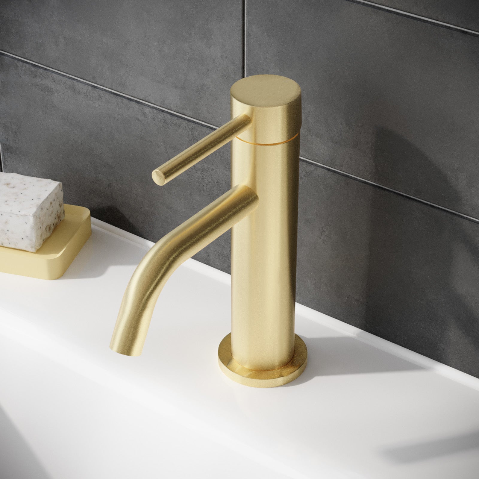Alice Deck Mounted Gloss Round Single Lever Basin Mono Mixer Tap Gold