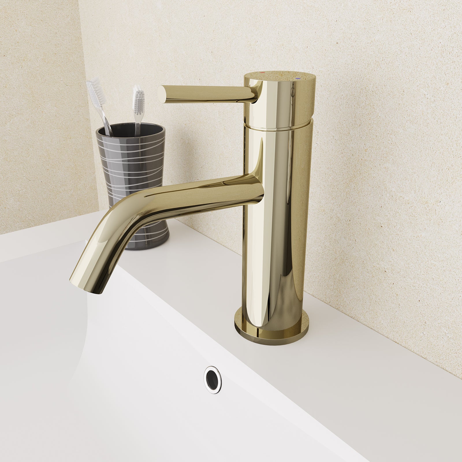 Alice Deck Mounted Gloss Round Single Lever Basin Mono Mixer Tap Gold