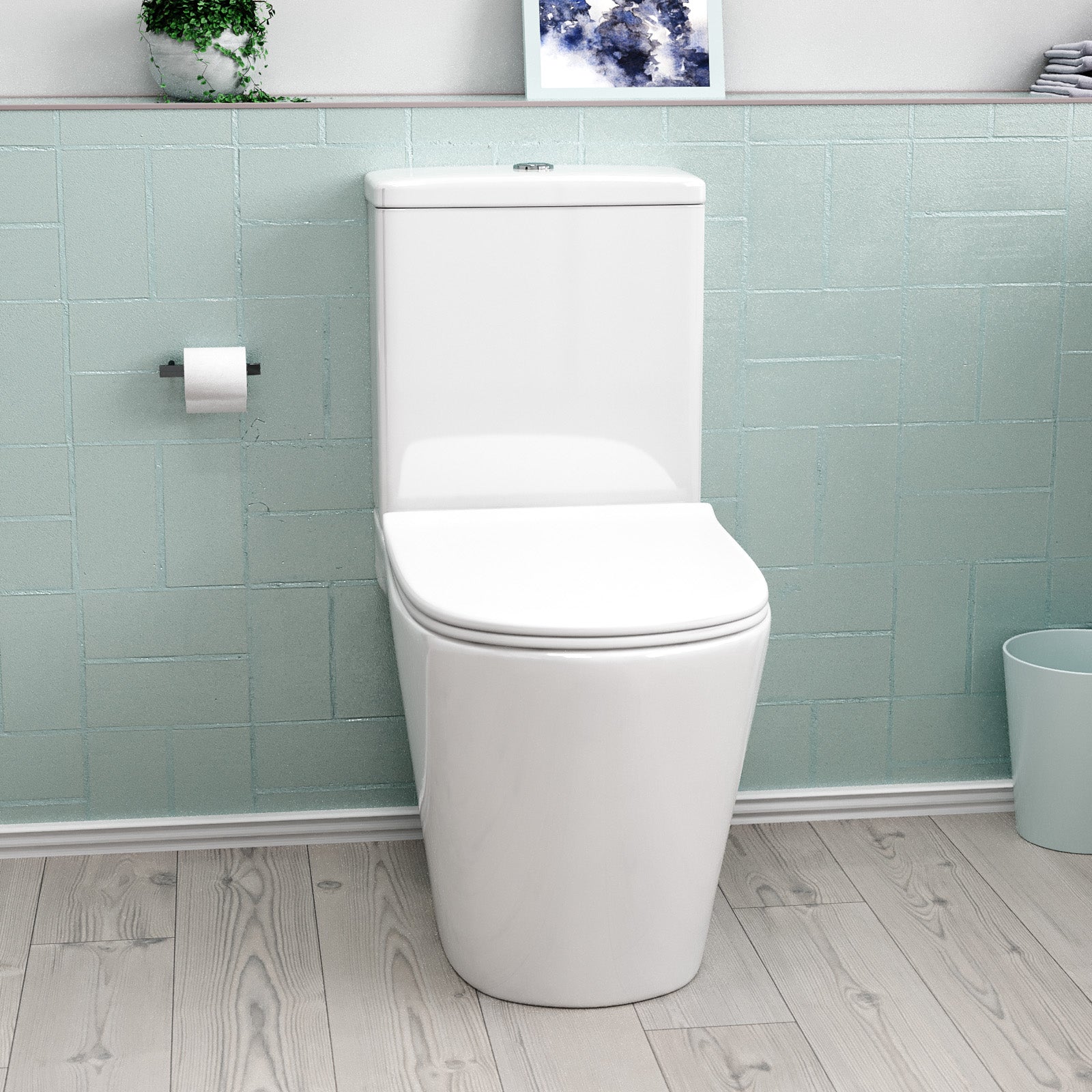 Bathroom Short Projection Rimless Close Coupled Toilet Pan & Seat