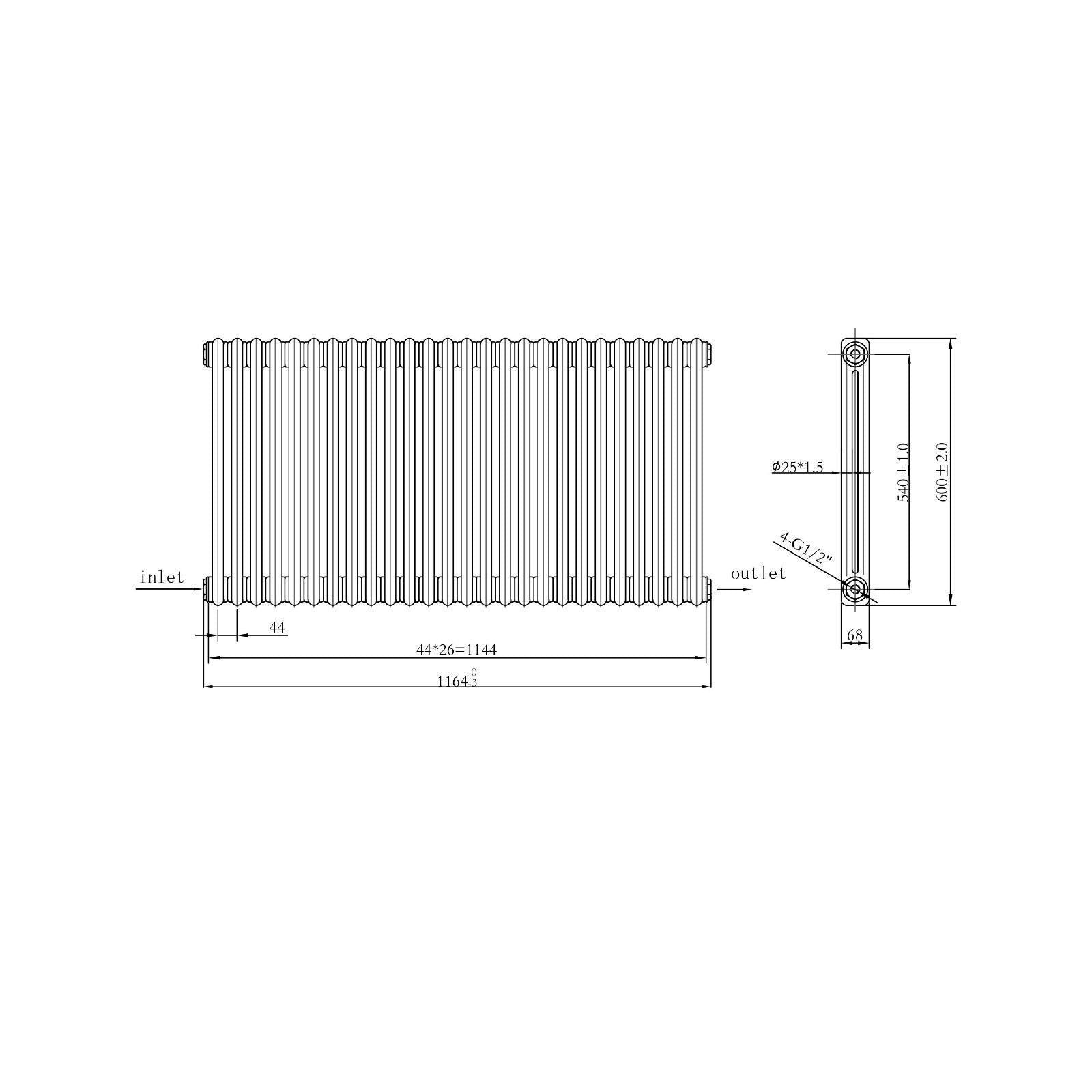 Maine White 600 x 1164 Horizontal Double Column Designer Radiator Central Heating
