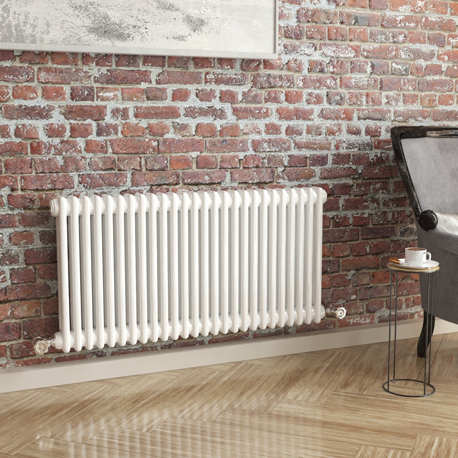 Maine White 600 x 1164 Horizontal Double Column Designer Radiator Cent