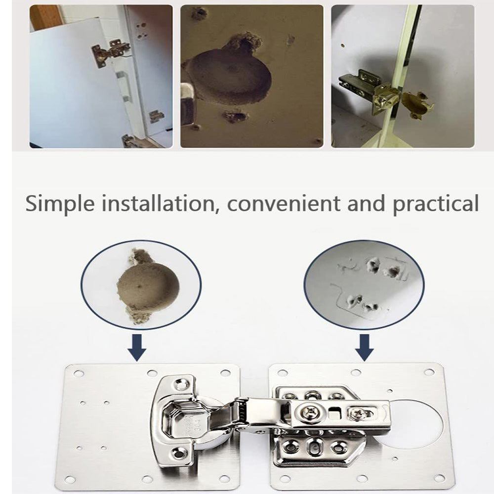 90mm Hinge Repair Plate Rust-Resistant Steel Furniture Cupboard Repair Mount Set, 1 Plate + 6 Screws