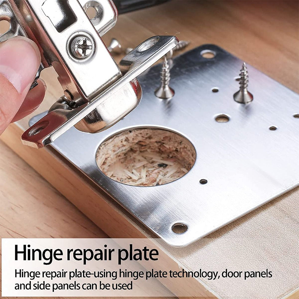 90mm Hinge Repair Plate Rust-Resistant Steel Furniture Cupboard Repair Mount Set, 1 Plate + 6 Screws