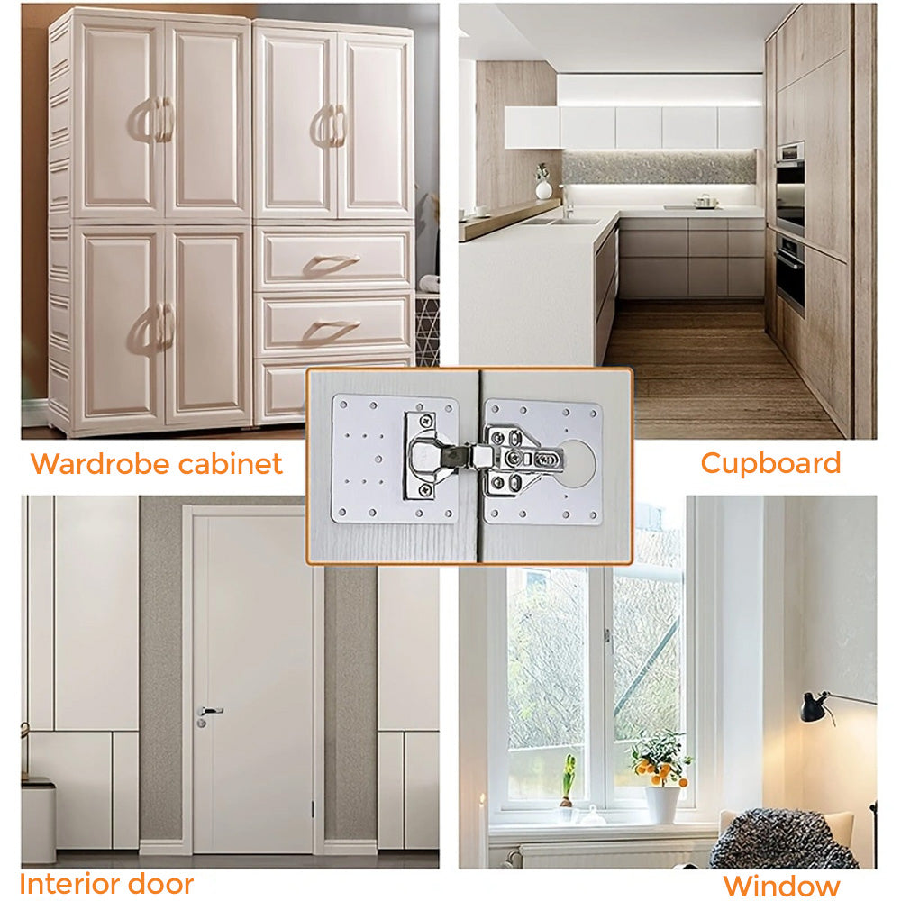 90mm Hinge Repair Plate Rust-Resistant Steel Furniture Cupboard Repair Mount Set, 2 Plates + 12 Screws