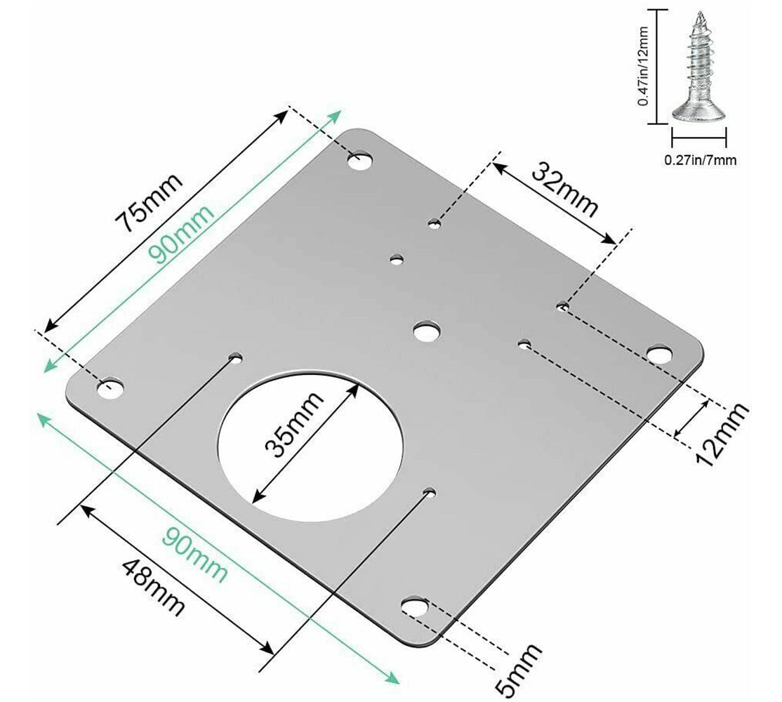 90mm Hinge Repair Plate Rust-Resistant Steel Furniture Cupboard Repair Mount Set, 1 Plate + 6 Screws