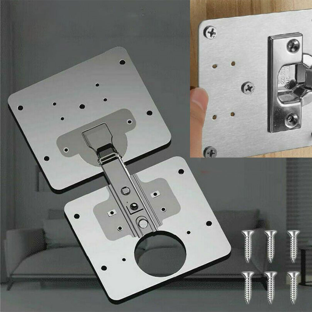 90mm Hinge Repair Plate Rust-Resistant Steel Furniture Cupboard Repair Mount Set, 1 Plate + 6 Screws