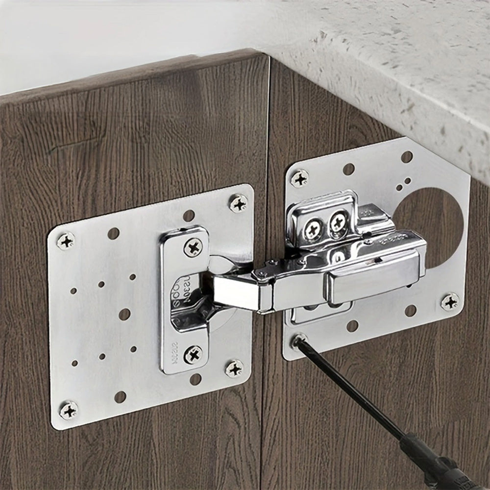 90mm Hinge Repair Plate Rust-Resistant Steel Furniture Cupboard Repair Mount Set, 2 Plates + 12 Screws