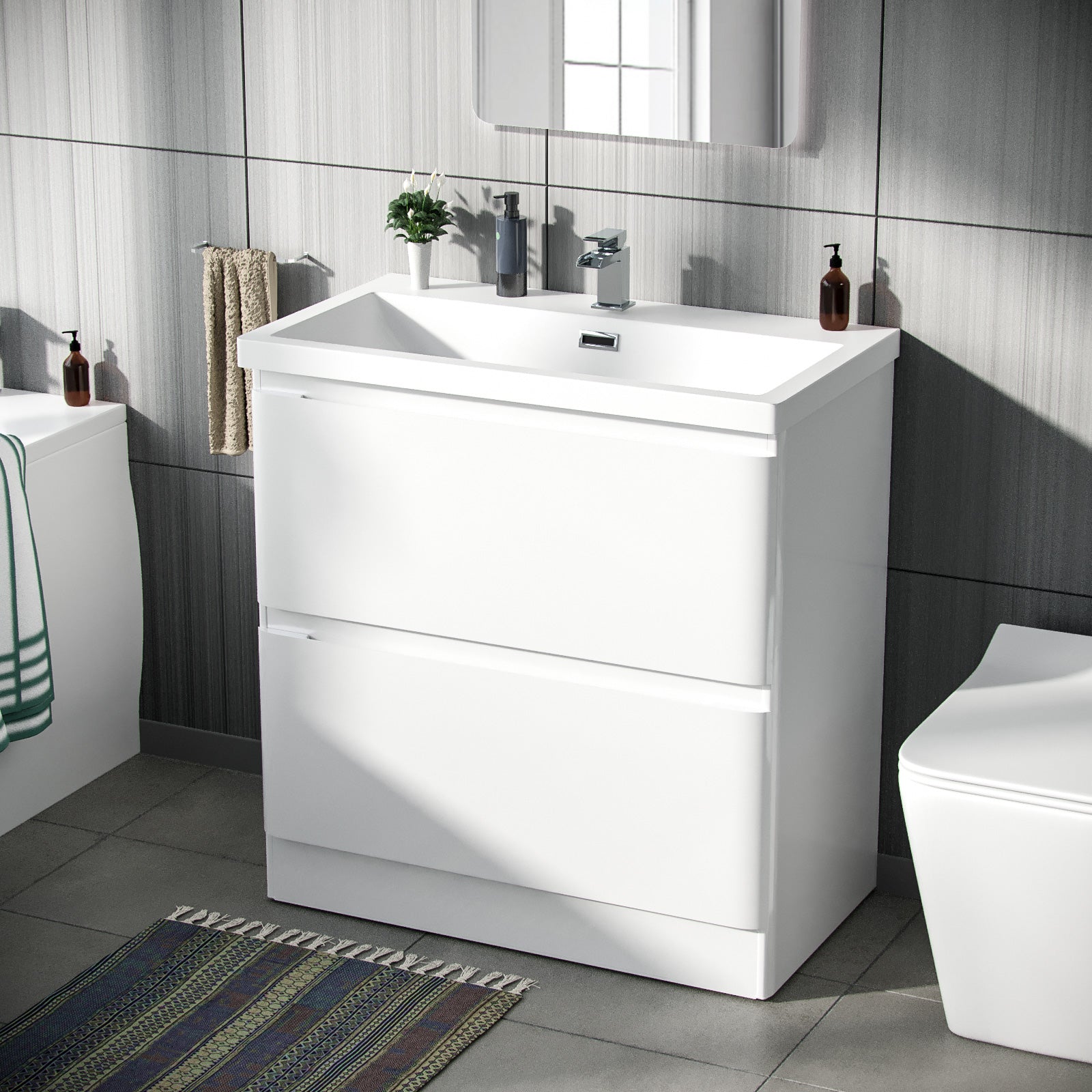 Alaska 800mm 2-drawer Freestanding White Vanity Cabinet Basin Sink Unit