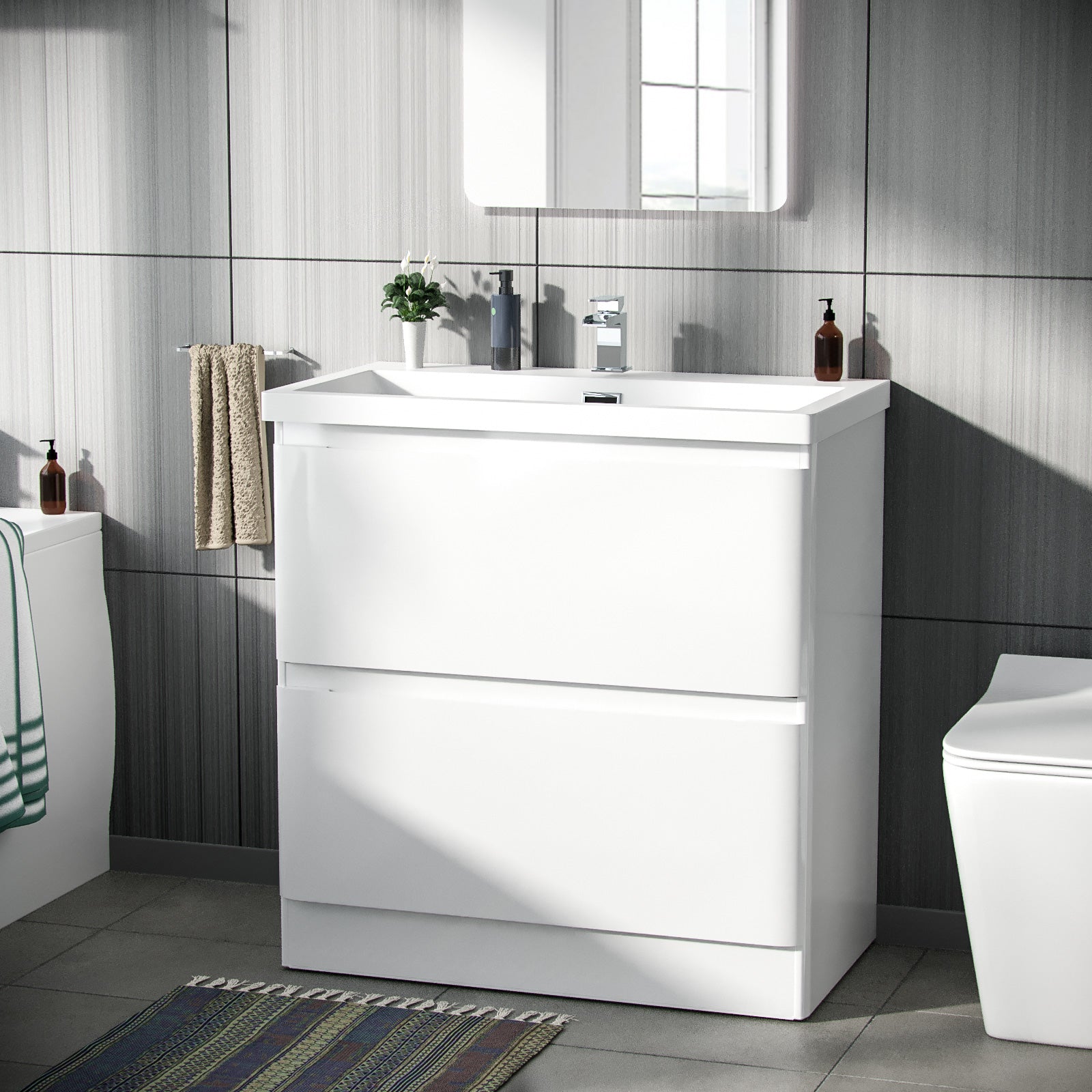 Alaska 800mm 2-drawer Freestanding White Vanity Cabinet Basin Sink Unit