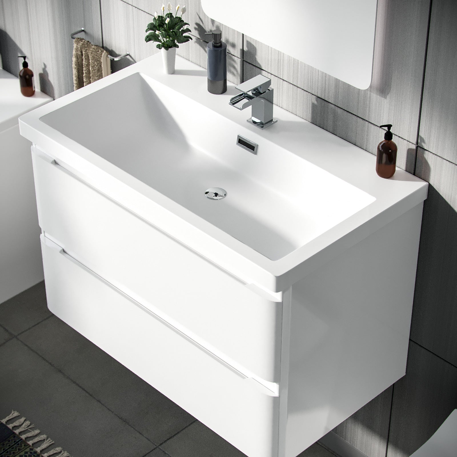 Alaska 800mm 2-drawer Wall Hung White Vanity Cabinet Basin Sink Unit