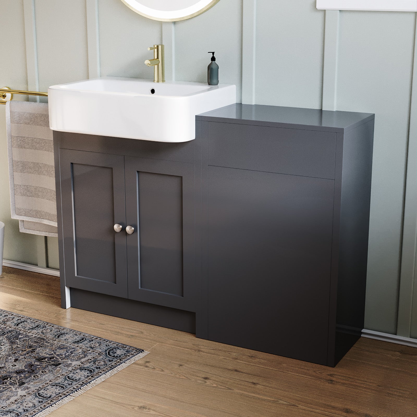 Anthracite 1100mm Traditional Vanity Basin WC Unit & Ceramic Basin