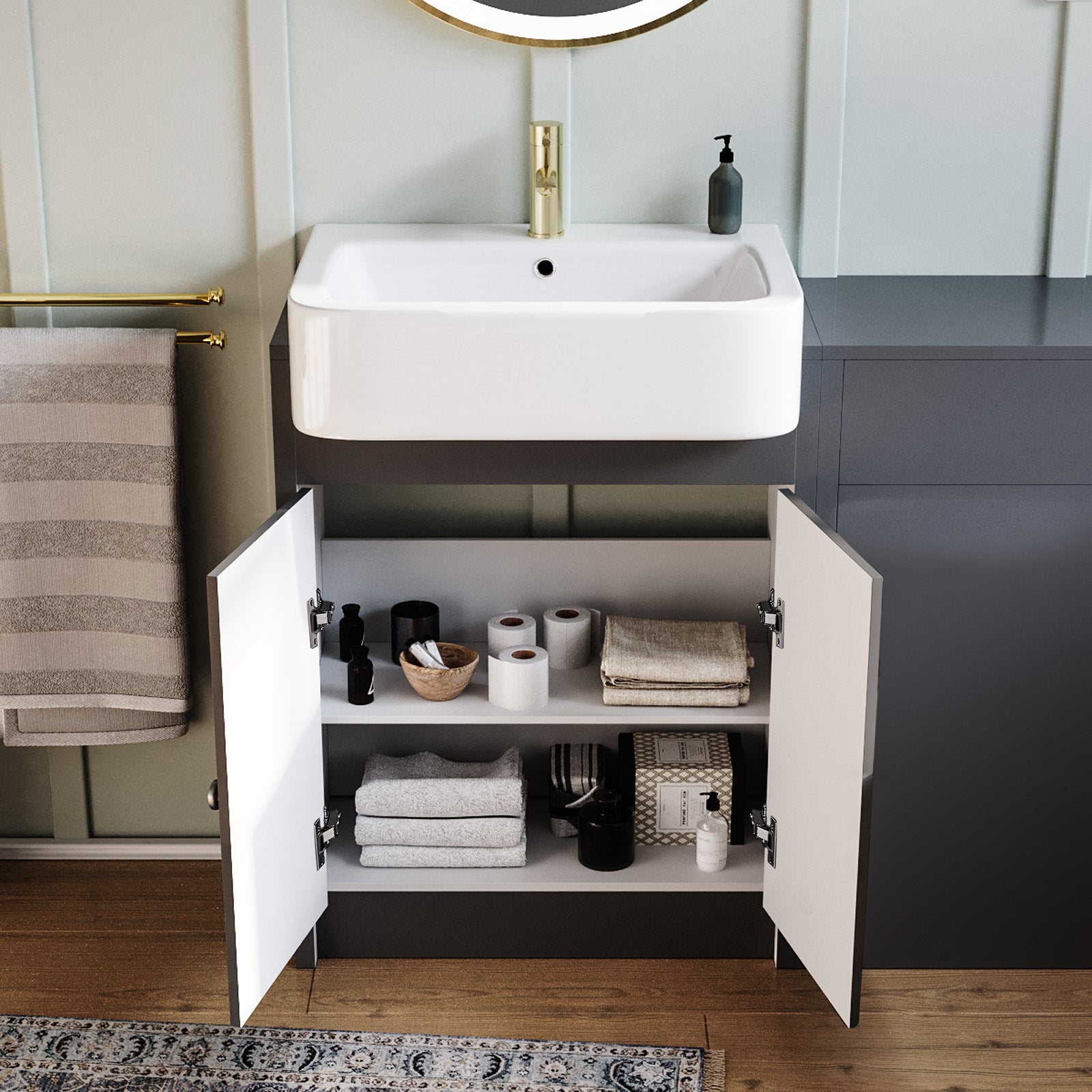 Anthracite 1100mm Traditional Vanity Basin WC Unit & Ceramic Basin