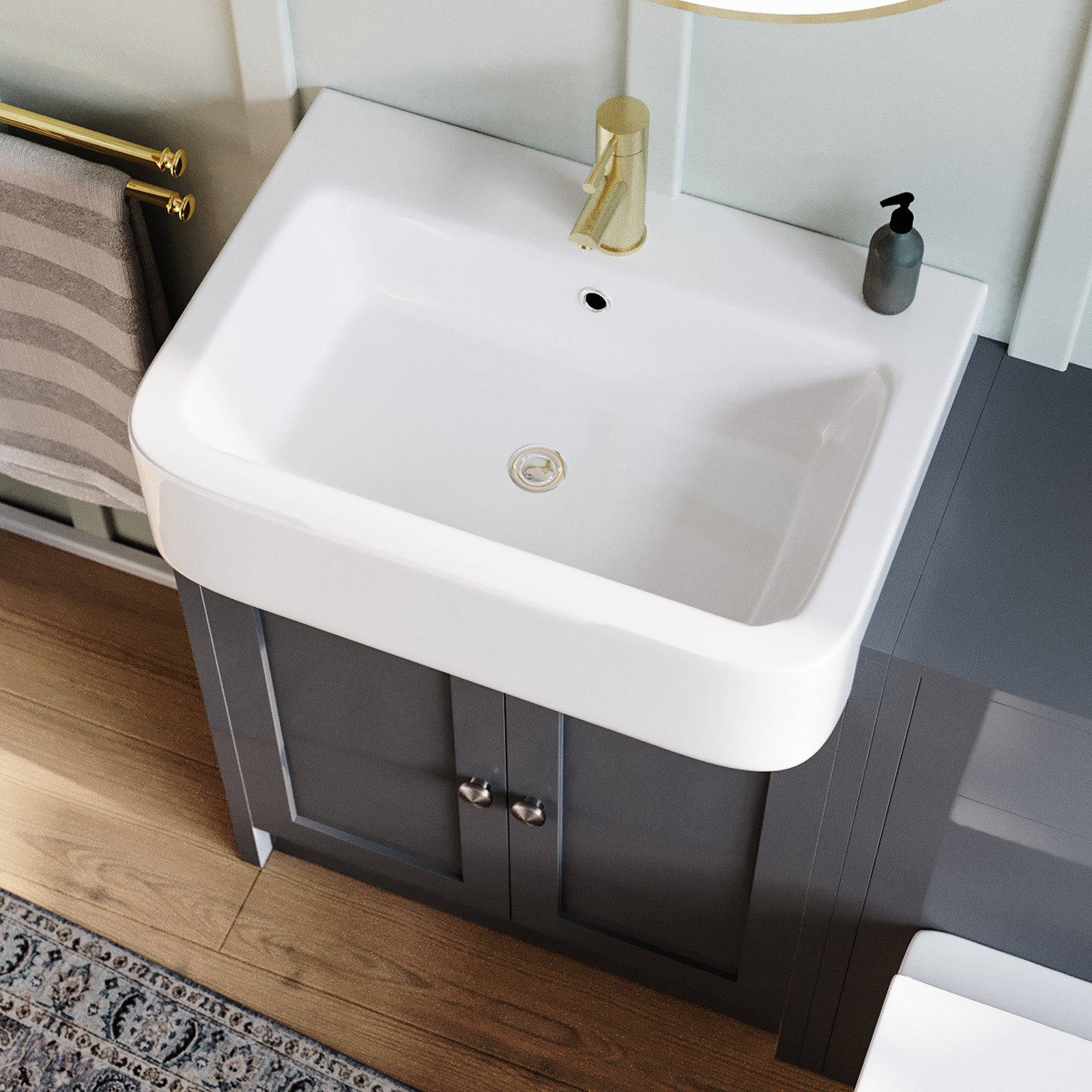 Dark Grey 1100mm Traditional Vanity Basin WC Unit & BTW Toilet Set Unit Bathroom