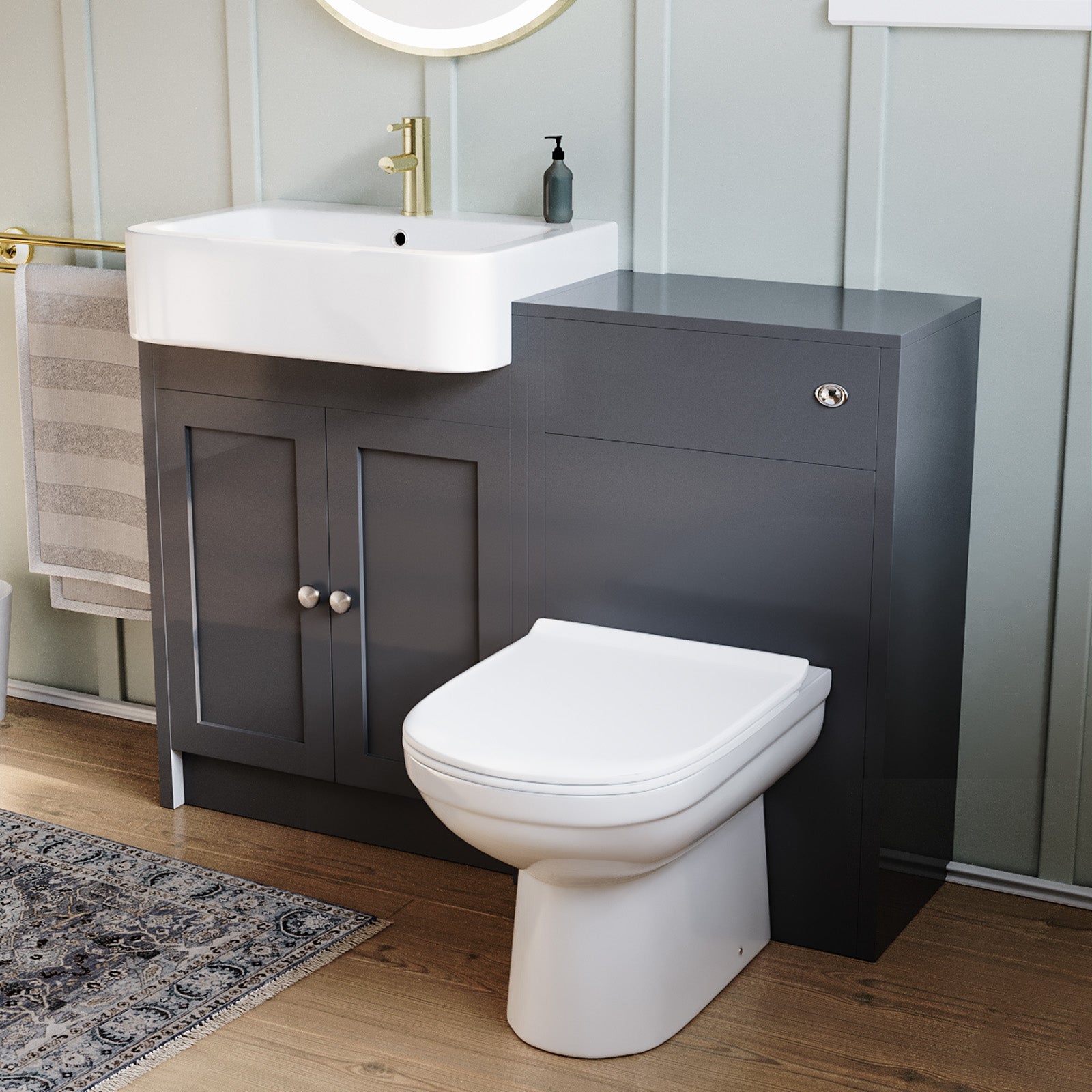 Dark Grey 1100mm Traditional Vanity Basin WC Unit & BTW Toilet Set Unit Bathroom