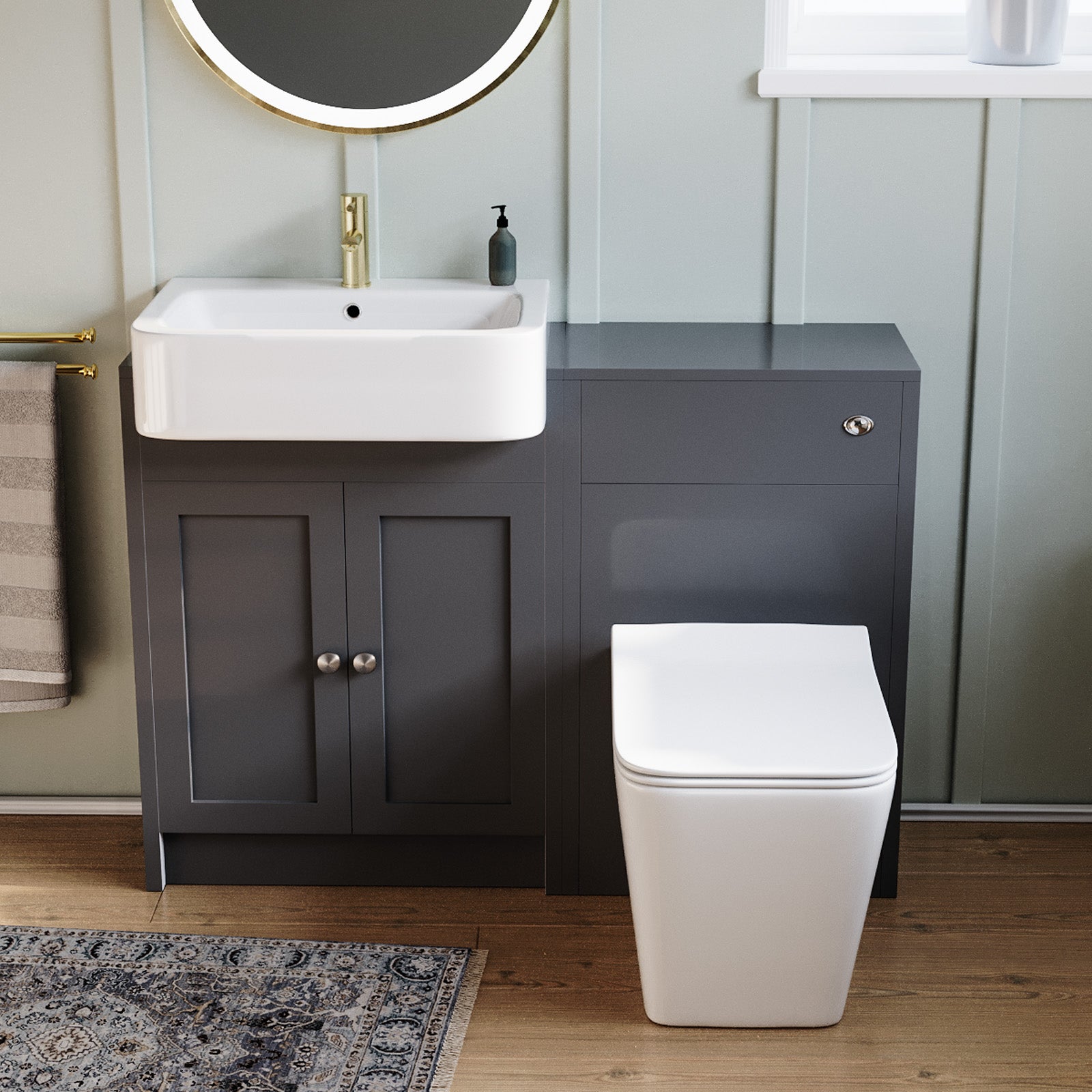 Dark Grey 1100mm Traditional Vanity Basin WC Unit & Toilet Set