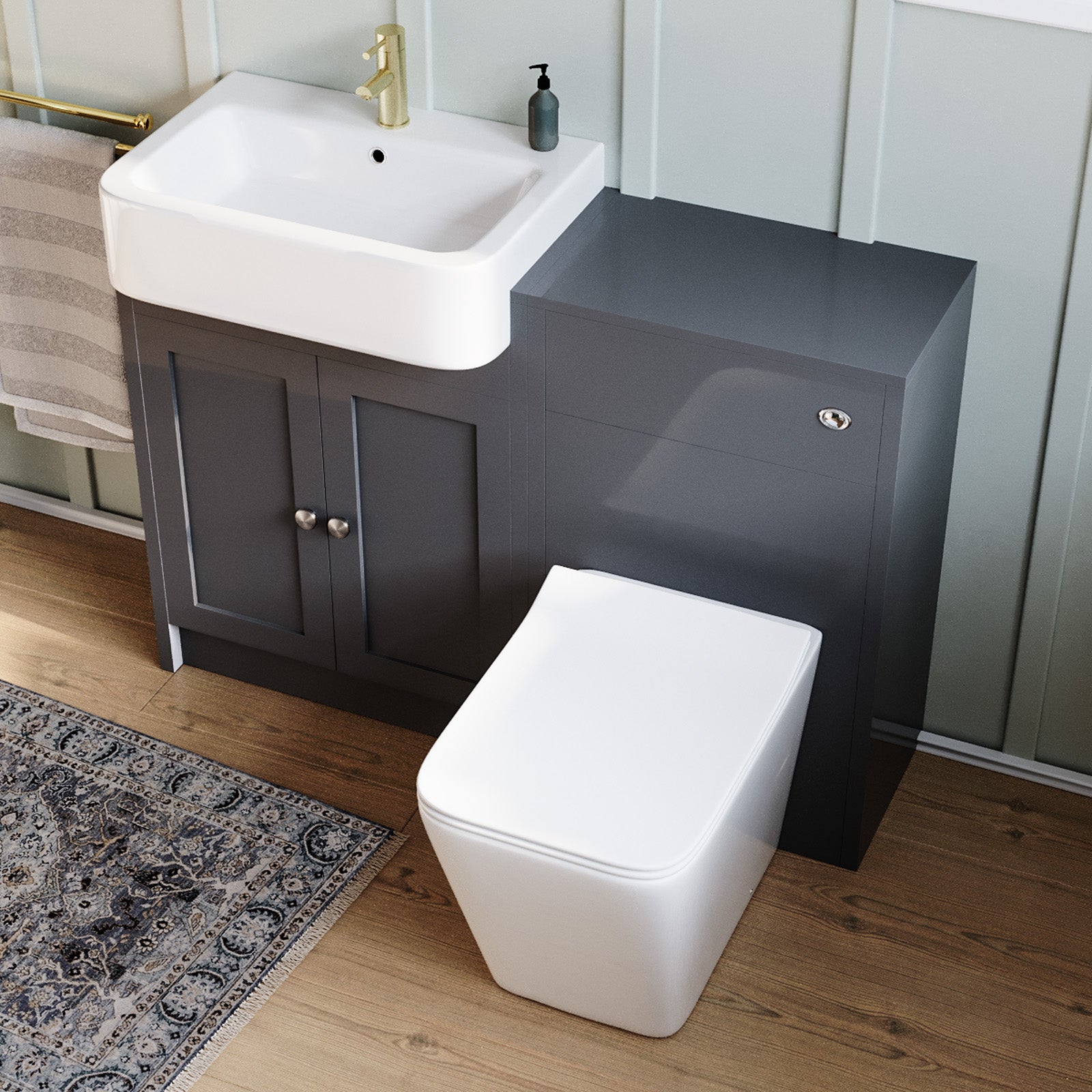 Dark Grey 1100mm Traditional Vanity Basin WC Unit & Toilet Set