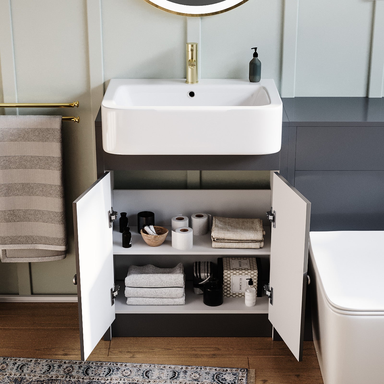 Dark Grey 1100mm Traditional Vanity Basin WC Unit & Toilet Set