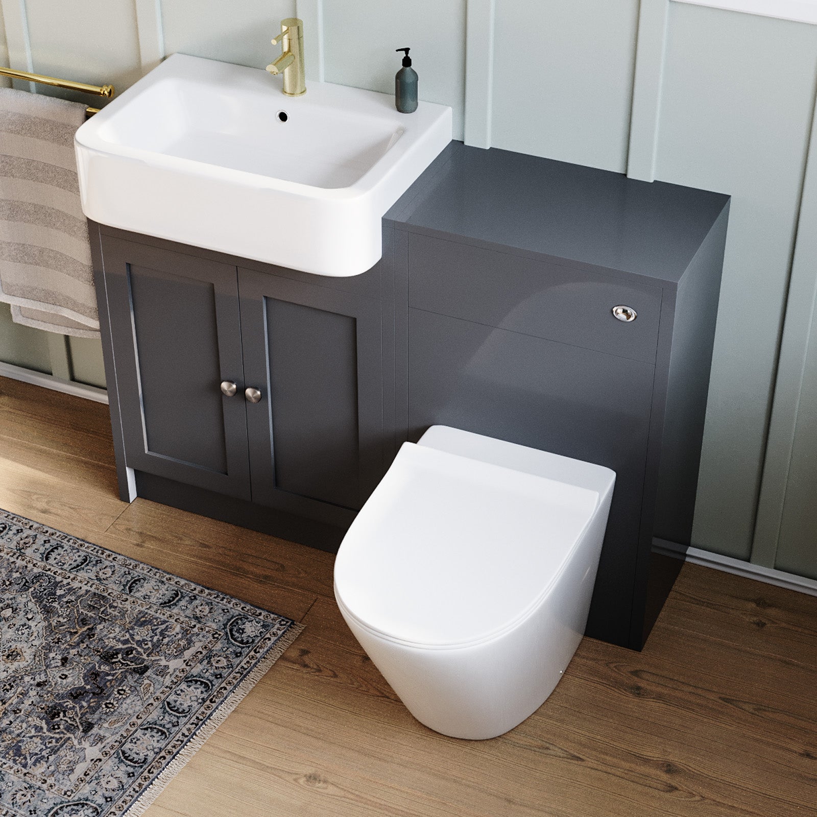 Anthracite 1100mm Bathroom Traditional Vanity Basin WC Unit & Toilet Unit