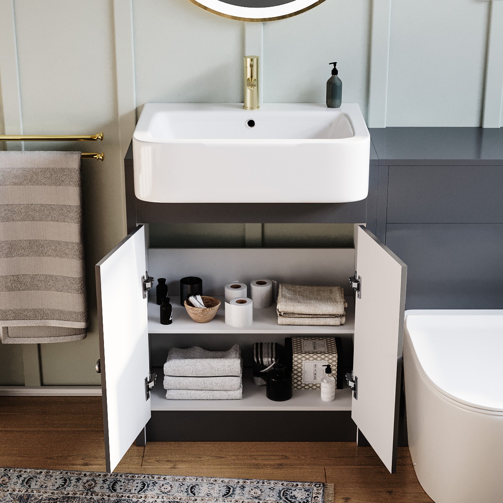 Anthracite 1100mm Bathroom Traditional Vanity Basin WC Unit & Toilet Unit