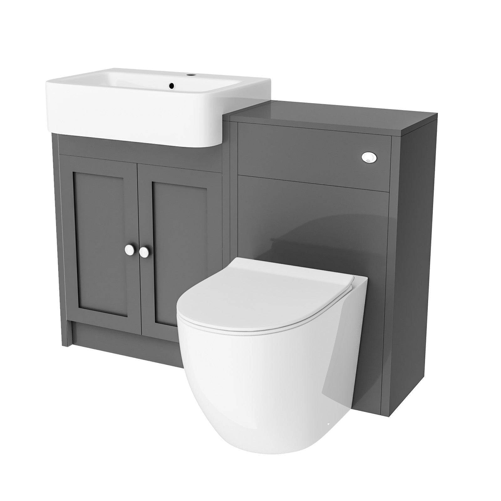 Dark Grey 1100mm Traditional Vanity Basin WC Unit & BTW Curve Toilet