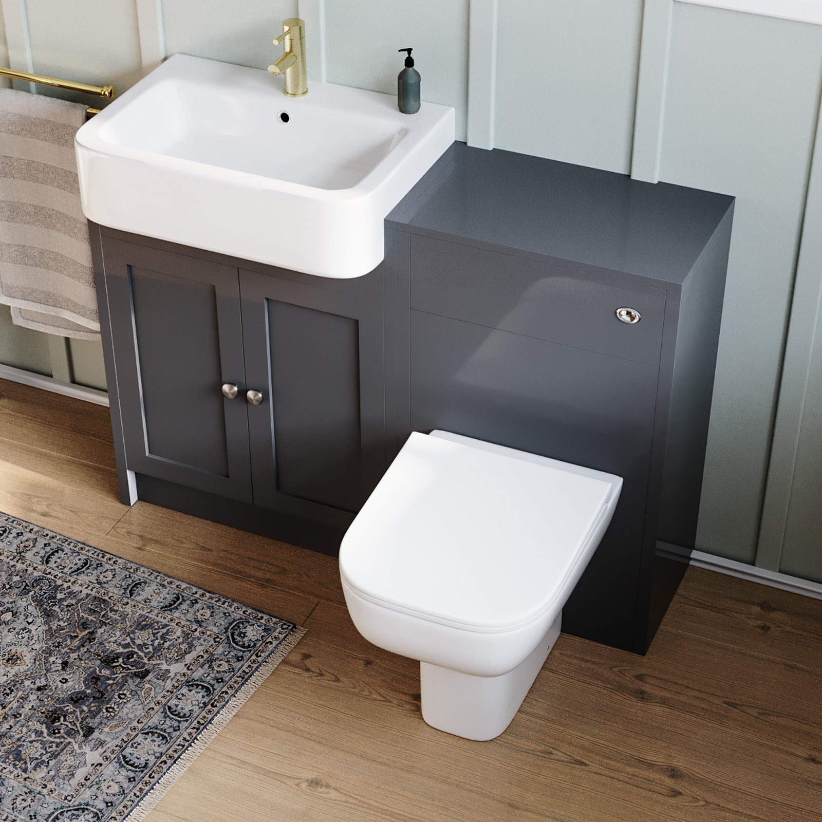 Dark Grey 1100mm Traditional Vanity Basin WC Unit & BTW Toilet Unit