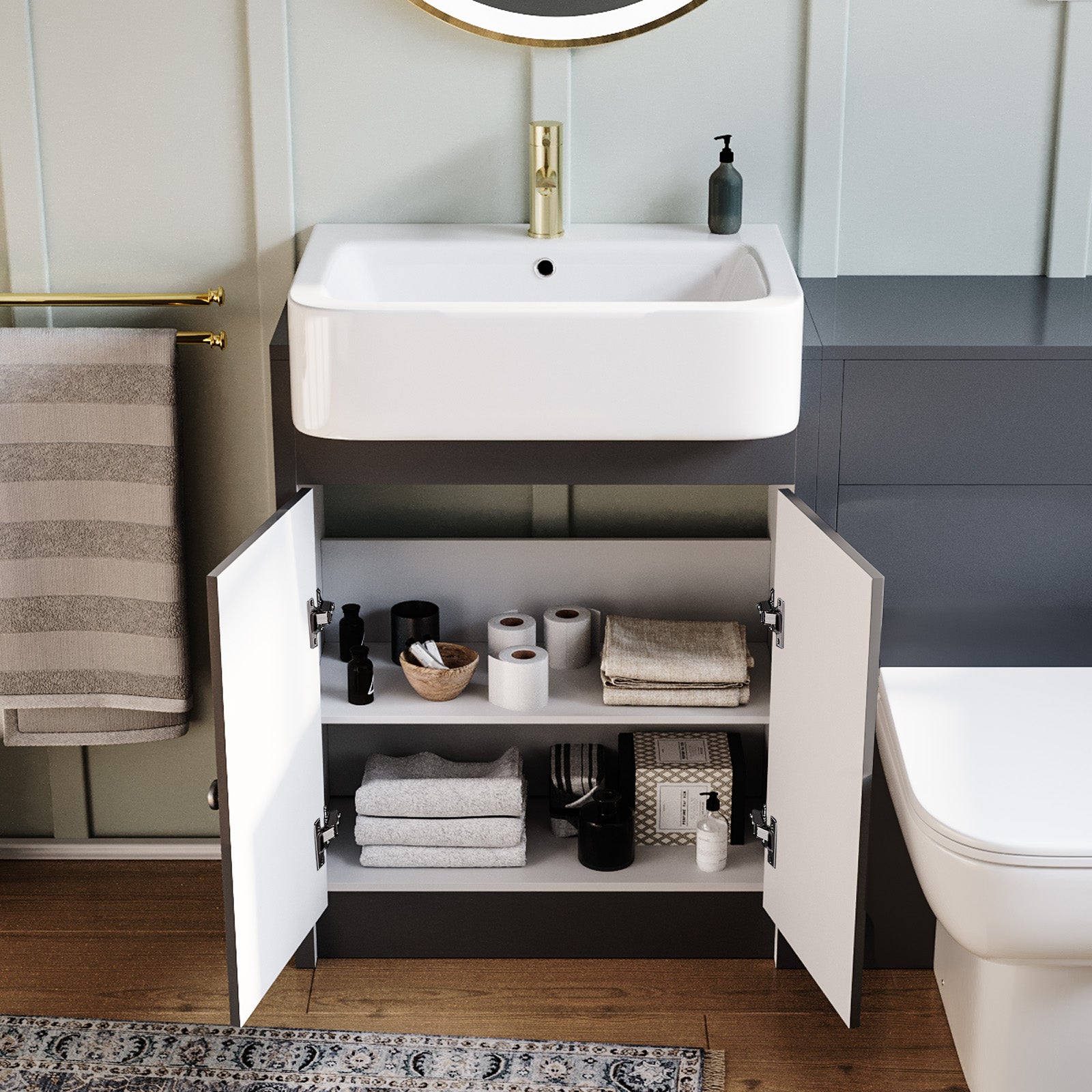Dark Grey 1100mm Traditional Vanity Basin WC Unit & BTW Toilet Unit